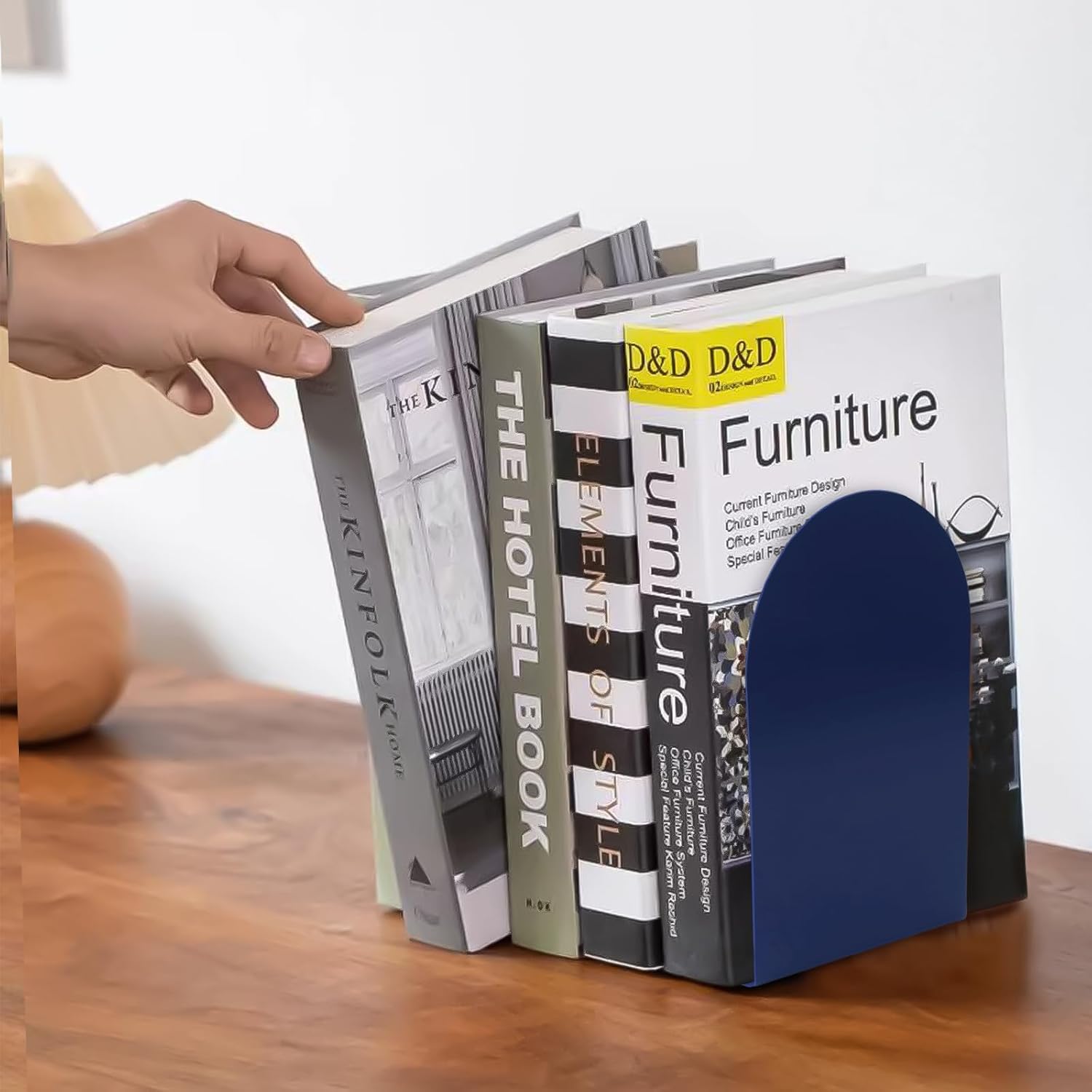 Lulonpon 8 Pieces Book Ends, Bookends, Books Stand, Metal Bookend for Shelves, Blue Book Ends for School, Library, Desktop Organizer