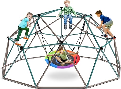 Hapfan Juego de Columpio de Cúpula de Escalada de 10 pies con Columpio de Platillo, Gimnasio de la Selva para Niños al Aire Libre en el Patio
