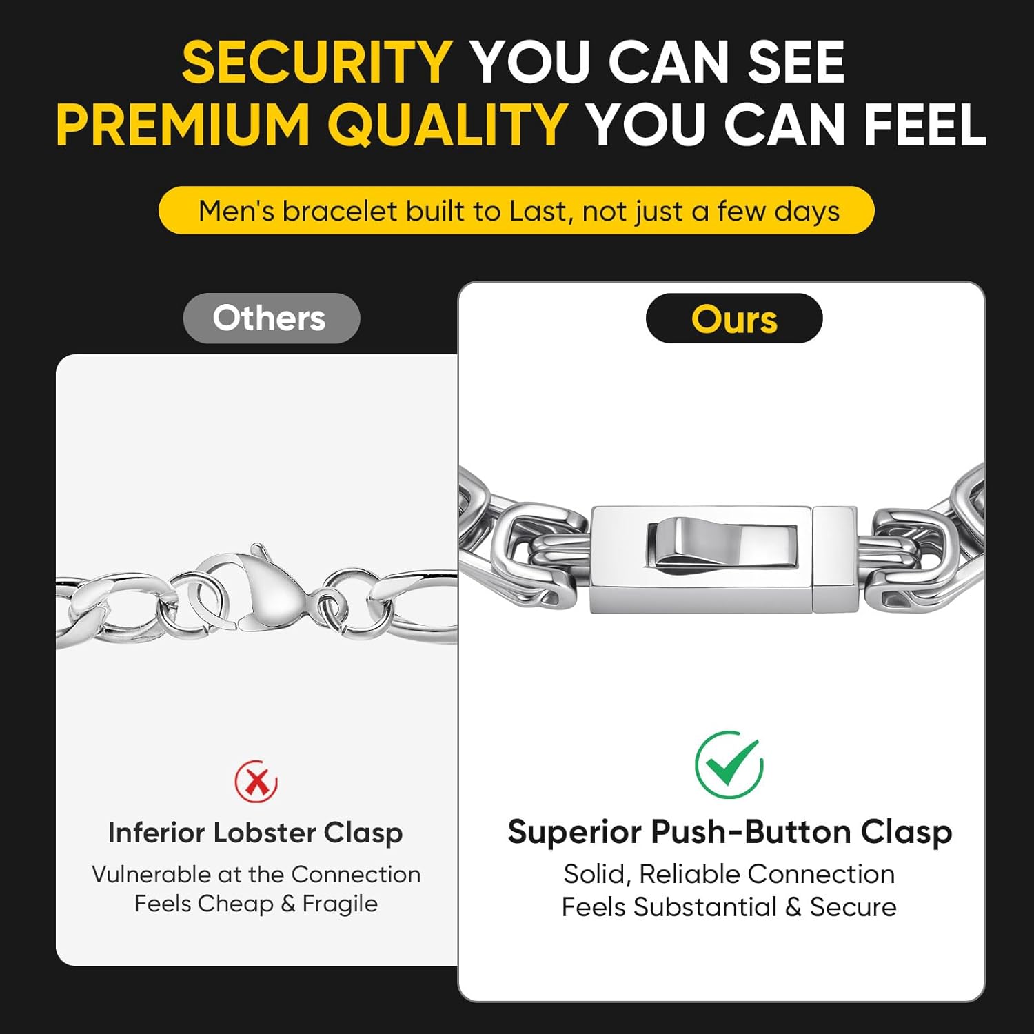 Valentines Day Gifts for Him : To My Man/Husband/Son Bracelet: 6.2mm Width Stainless Steel Link Bracelets,Men's Byzantine Handchain Jewelry,Birthday,Anniversary Present for Him,Boyfriend Gift Cad - Image 8