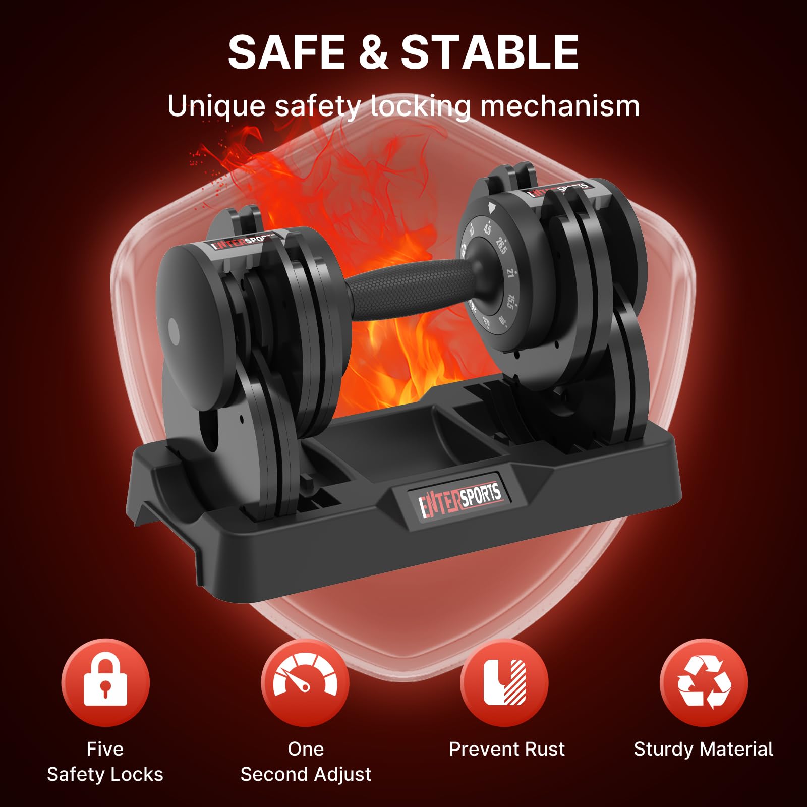 EnterSports 12kg/18kg/27kg Manubri regolabili salvaspazio, manubri regolabili con impugnatura antiscivolo 5 livelli di peso, ottimi per casa, ufficio, palestra, allenamento del corpo