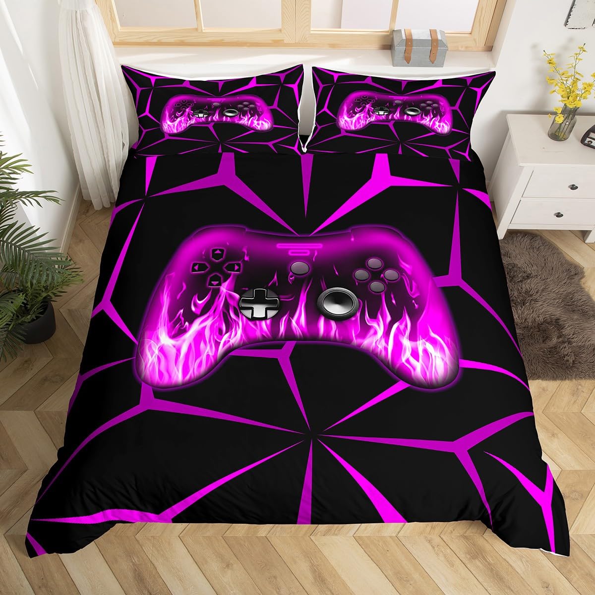 Homemissing Kids Boys Gamer Duvet Cover,3D Gaming Bedding Set Single Size,Teens Boys Bedroom Room Decor,Purple and Black Video Game Comforter Cover,Gaming Bedspread Cover - Image 2