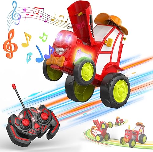 Coche de salto loco, auto a control remoto para niños, juguete de acrobacias con música de luz LED, auto RC recargable, regalos de cumpleaños de