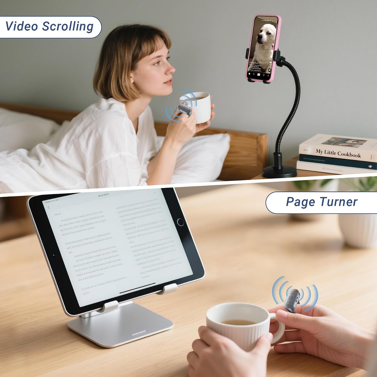 Phone Camera Remote Control for iPhone Android iPad with Zoom, Bluetooth Camera Remote Clicker with Front/Rear Camera Switch, Fingertip Bluetooth Button for Photo & Video Recording Content Creator.