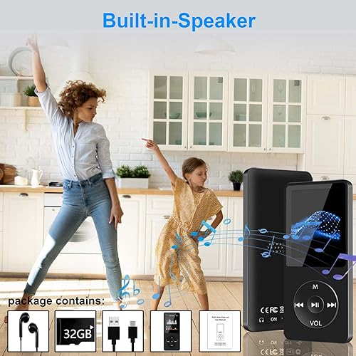 Miniatura 5 de Reproductor de MP3 con Bluetooth y tarjeta TF de 32 GB, reproductor de música Aigital HiFi con altavoz y auriculares integrados, reproductores MP3