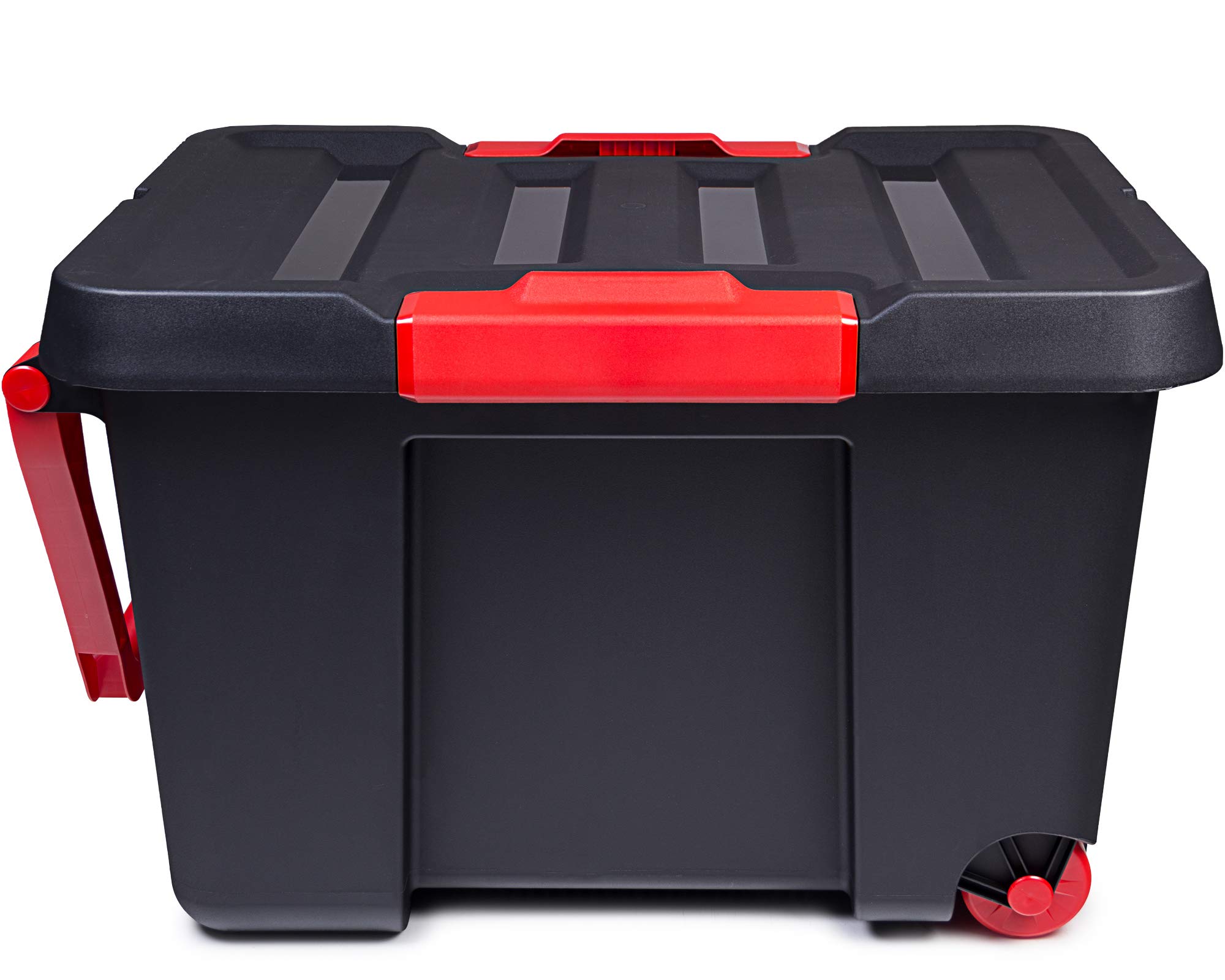 Ondis24 Aufbewahrungsbox mit Deckel Malle, Stapelbox Kunststoff, Werkzeugkasten rollbar, Transportbox 120L, abschließbar