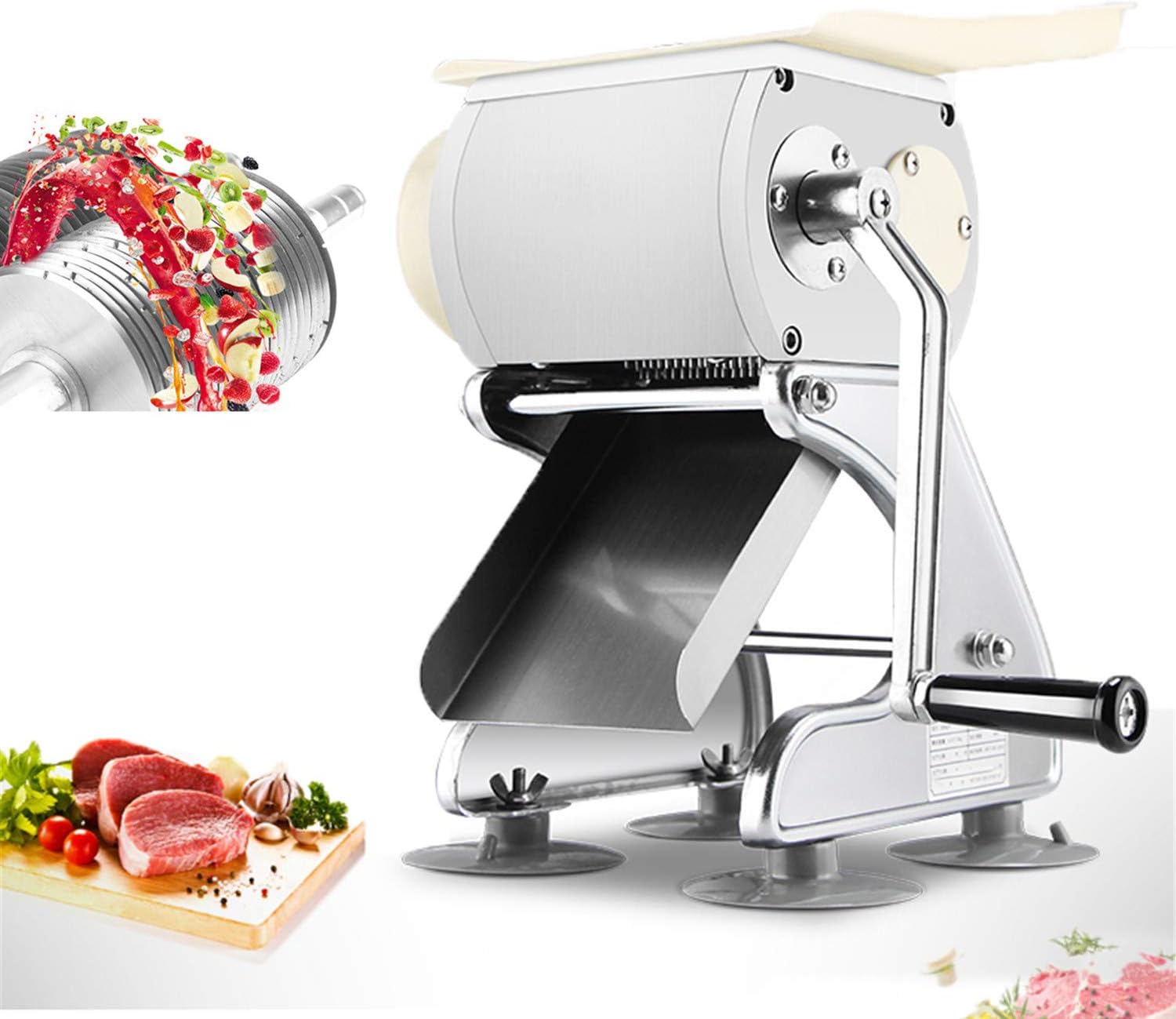 2-in-1 Multi-function Commercial Meat and Vegetable Cutting Machine Manual Meat Slicer Shredder Dicer Grinder Cutter 130lb/h for Pork, Lamb, Beef Hand Slicer (Stainless Steel blade) (10mm/0.39inch)