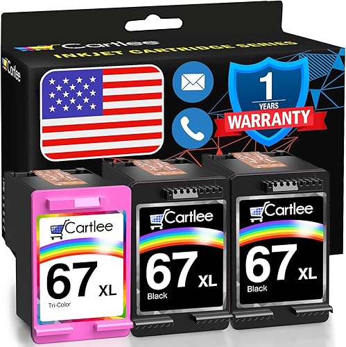 Cartlee Cartucho de tinta remanufacturado de repuesto para HP Ink 67 XL para HP 67xl cartuchos de tinta de color negro paquete combinado para HP 67