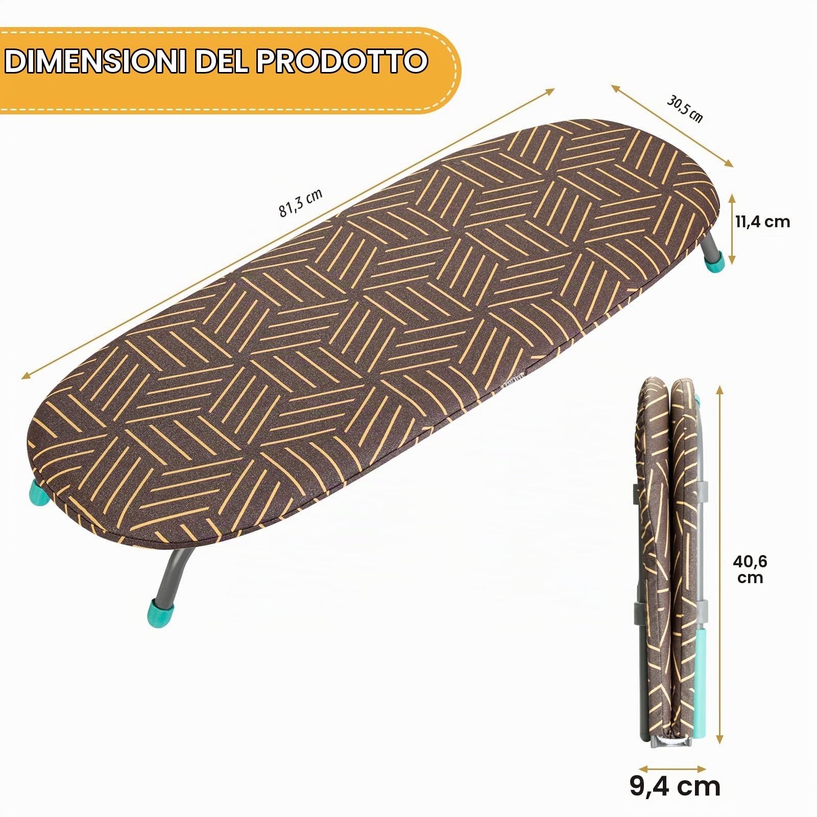 AiQInu Asse da Stiro Piccolo con Supporto Antiscivolo per Ferro da Stiro, Asse da Stiro da Tavolo Portatile con 2 Coperture Resistenti al Calore, per Viaggi e Uso Domestico