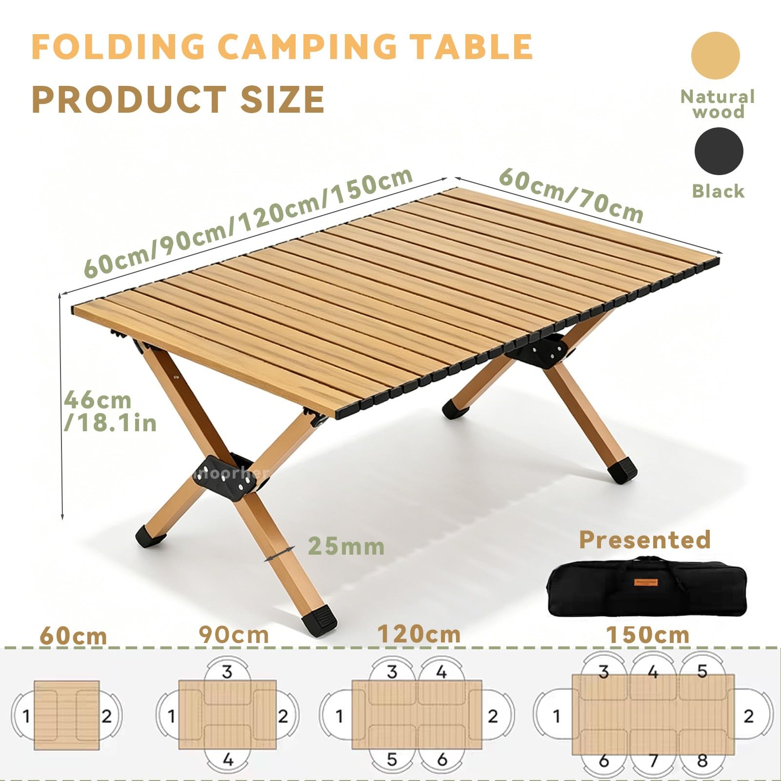 Mesa Enrollable de Acero al Carbono | Mesas de Trabajo Plegables para Exteriores | Compacto Estable Plegable | Mesa de Camping portátil y Ligera con Bolsa(120cm/3.9ft)