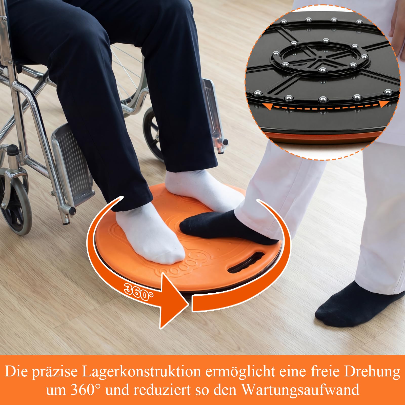 Drehscheibe Umsetzhilfe Für Ältere Und Behinderte Patienten Unterstützt bis 150 Kg, 360° Rotations Transferbrett, Mobilitätshilfe für Häusliche Pflege, Patientenversorgung Umsetzhilfe (Orange)