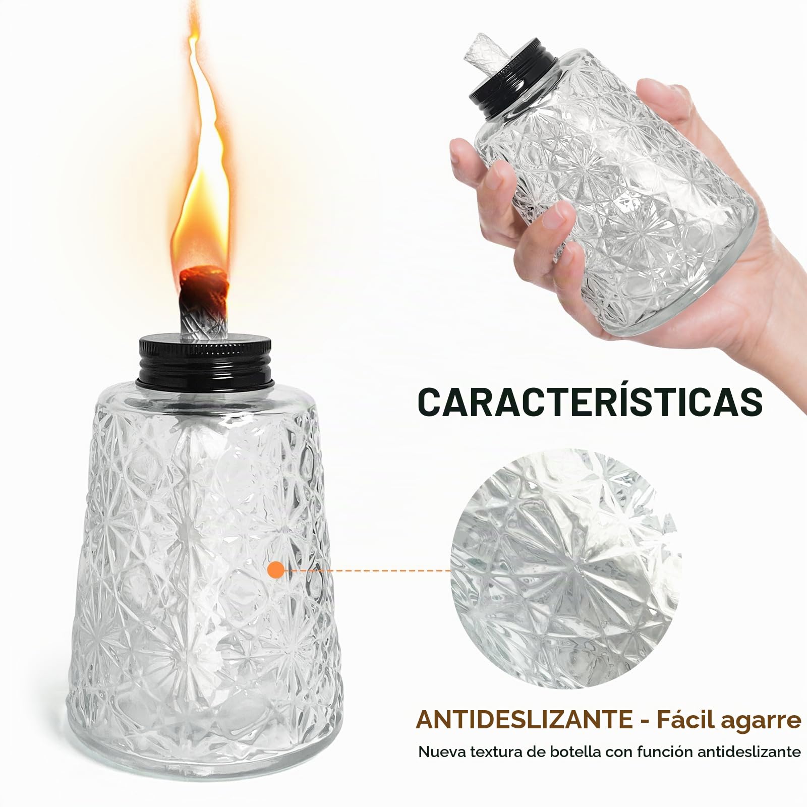 Paquete de 3 lámparas de aceite de cristal transparente, antorcha de mesa de citronela con 3 mechas para decoración de patio interior y exterior