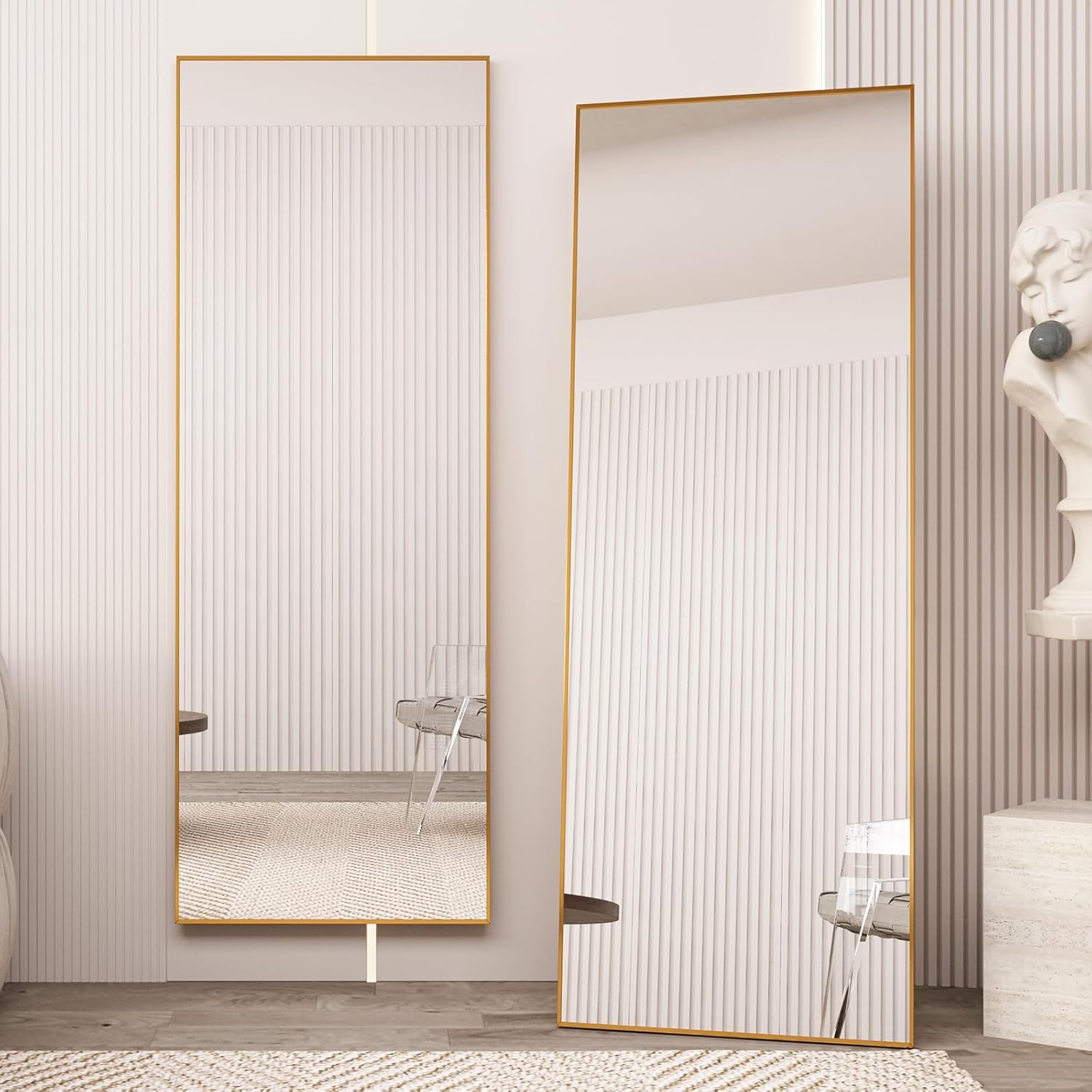 Beauty4U 65" x 24" Full Length Mirror with Stand, Gold Wall Mounting Full Body Mirror, Metal Frame Full-Length Tempered Mirror for Living Room, Bedroom Gold-rect 65"L x 24"W