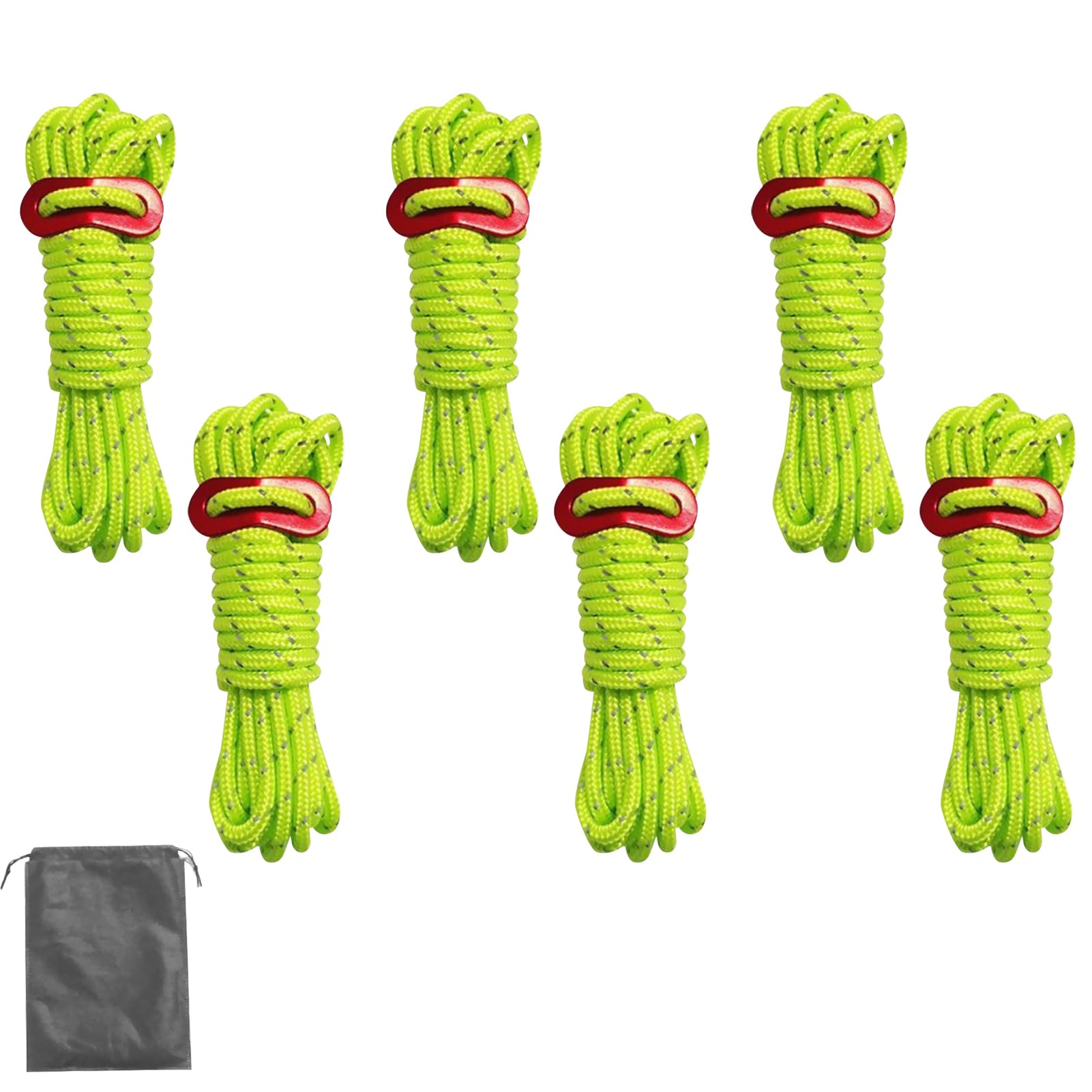 DAYONG Outdoor Guylines Rope-6 Pack, 5mm Reflective Camping Tent Ropes with Aluminum Adjuster, Lightweight Tent Cords Camping Ropes for Canopy Shelter, Backpacking, Hiking.