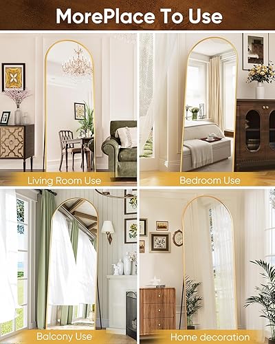 Miniatura 6 de Espejo de suelo de 66 x 23 pulgadas, espejo de longitud completa con soporte, espejo de pared arqueado, espejo de longitud completa, espejo de piso