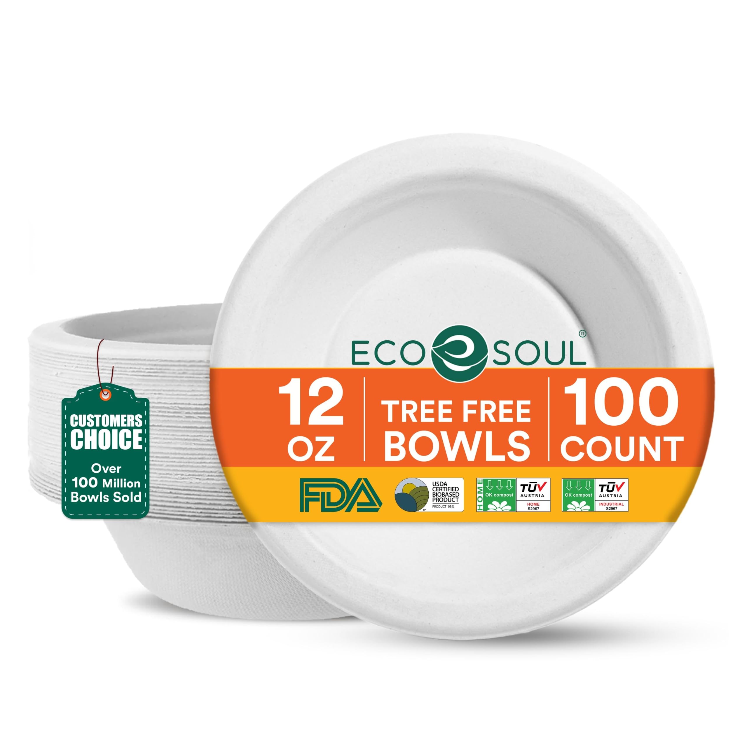 ECO SOUL Papierschalen 350 ml(12oz) suppenschalen einweg, 100 Pack (weiß)