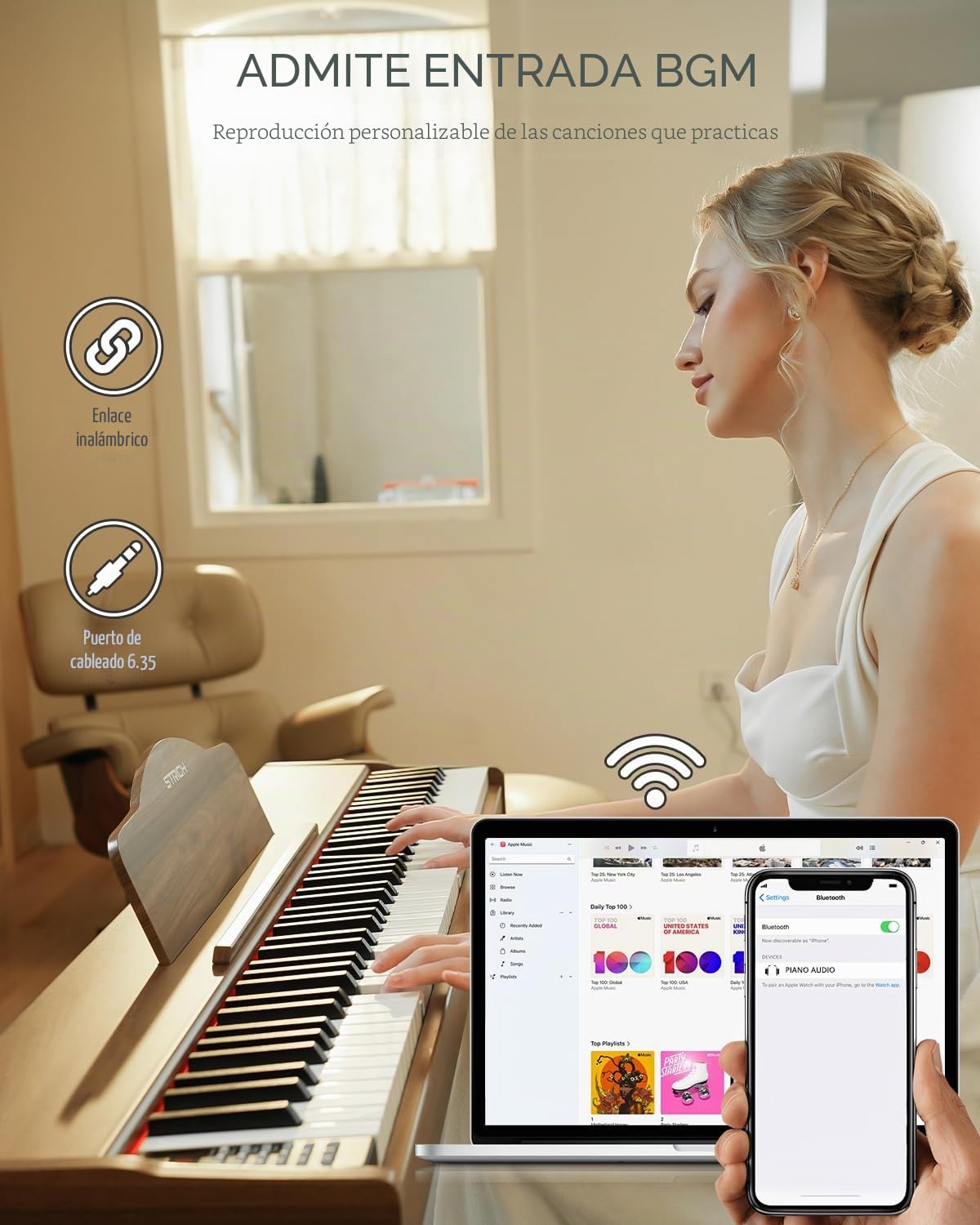 Piano digital STRICH 88 teclas, teclado con acción martillo y teclas ponderadas, teclado de piano eléctrico de tamaño completo con soporte de mueble, altavoces 25Wx2, compatible con USB-MIDI/conexión