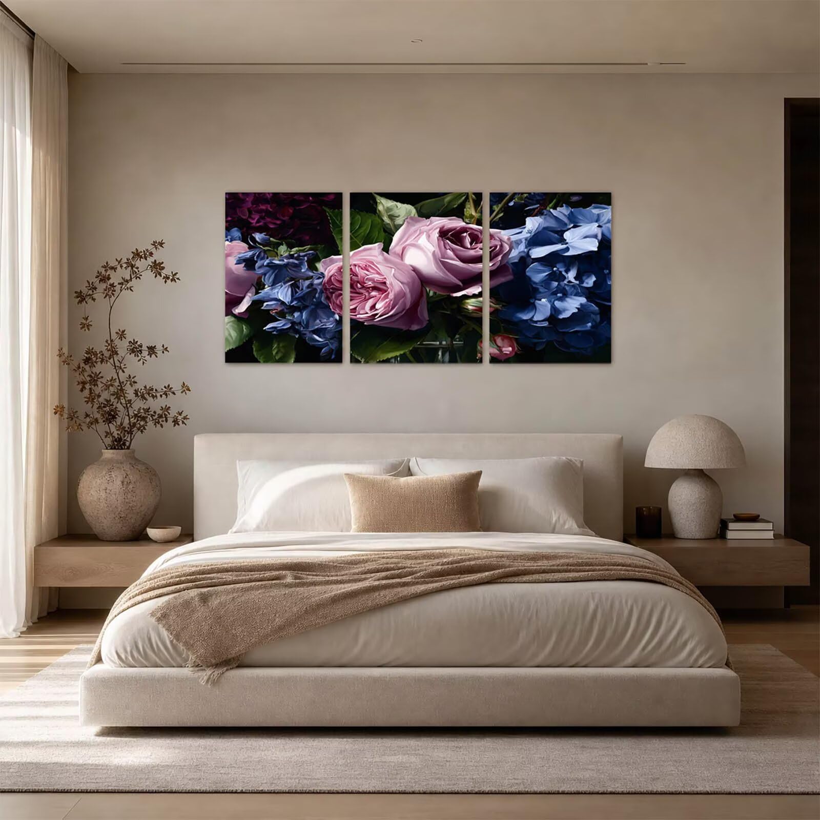 3 szt. Luminescencja Malowanie według liczb Dorosły kwiat DIY Zestaw do malowania roślinnego z promiennymi kolorami akrylowymi i pędzlami do malowania na płótnie 40 x 60 cm x 3 do nowoczesnego salonu