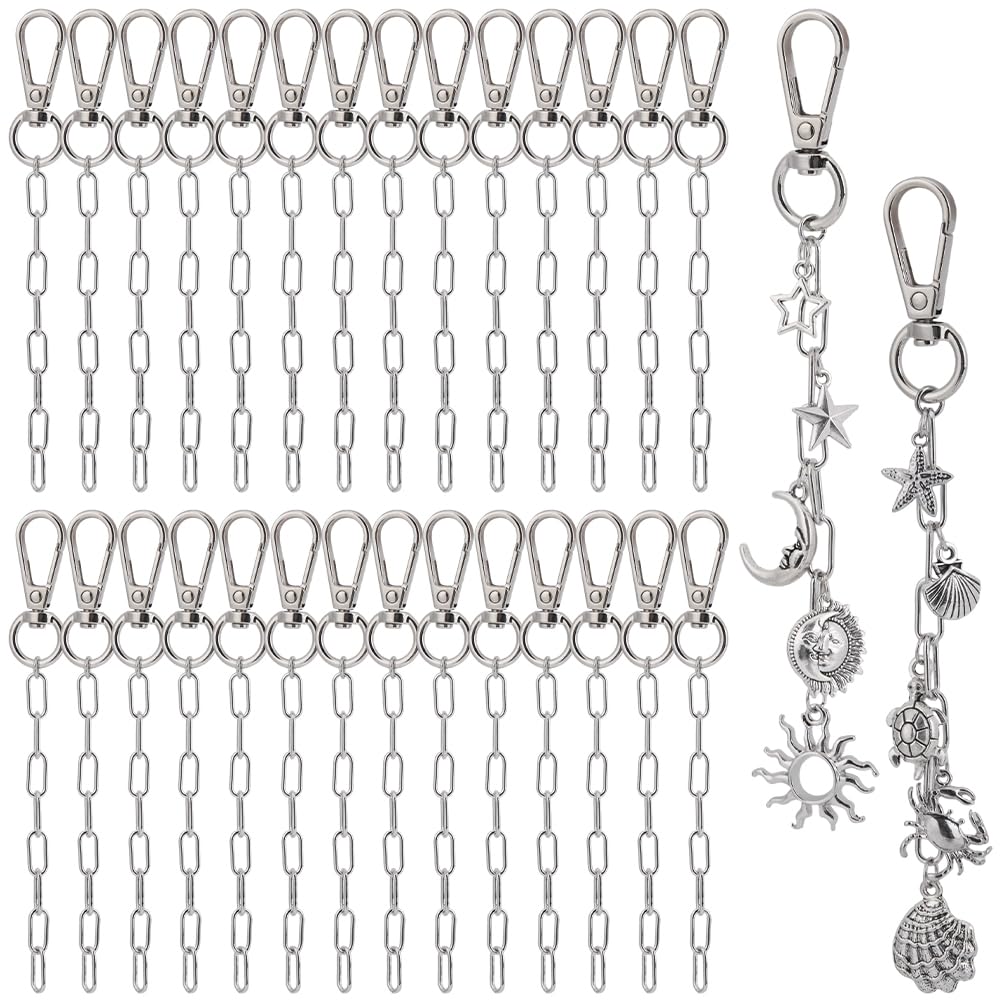 BEAMARKER 30Pcs Alloy Keychains Silver Swivel Snap Hook Key Rings with Chain Extender Chain Bulk DIY Jewelry Crafts Accessories for Personalized Keychain Lanyard Bag