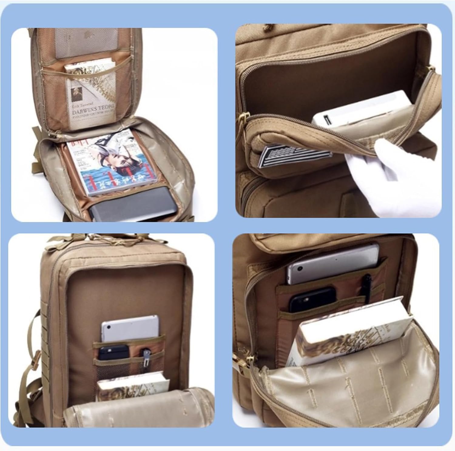 Hiking Backpack for Men and Women 42L 3 Days Assault Pack Bag Large Rucksack For Out Bag Hiking Rucksack (khaki)