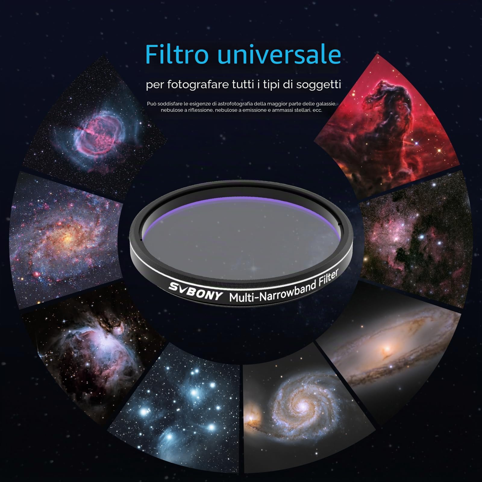 Svbony SV240 Filtro Multi-Bandpass per Riduzione Dell'inquinamento Luminoso, per Telescopio da 2 Pollici, Astrofotografia Urbana del Cielo Profondo