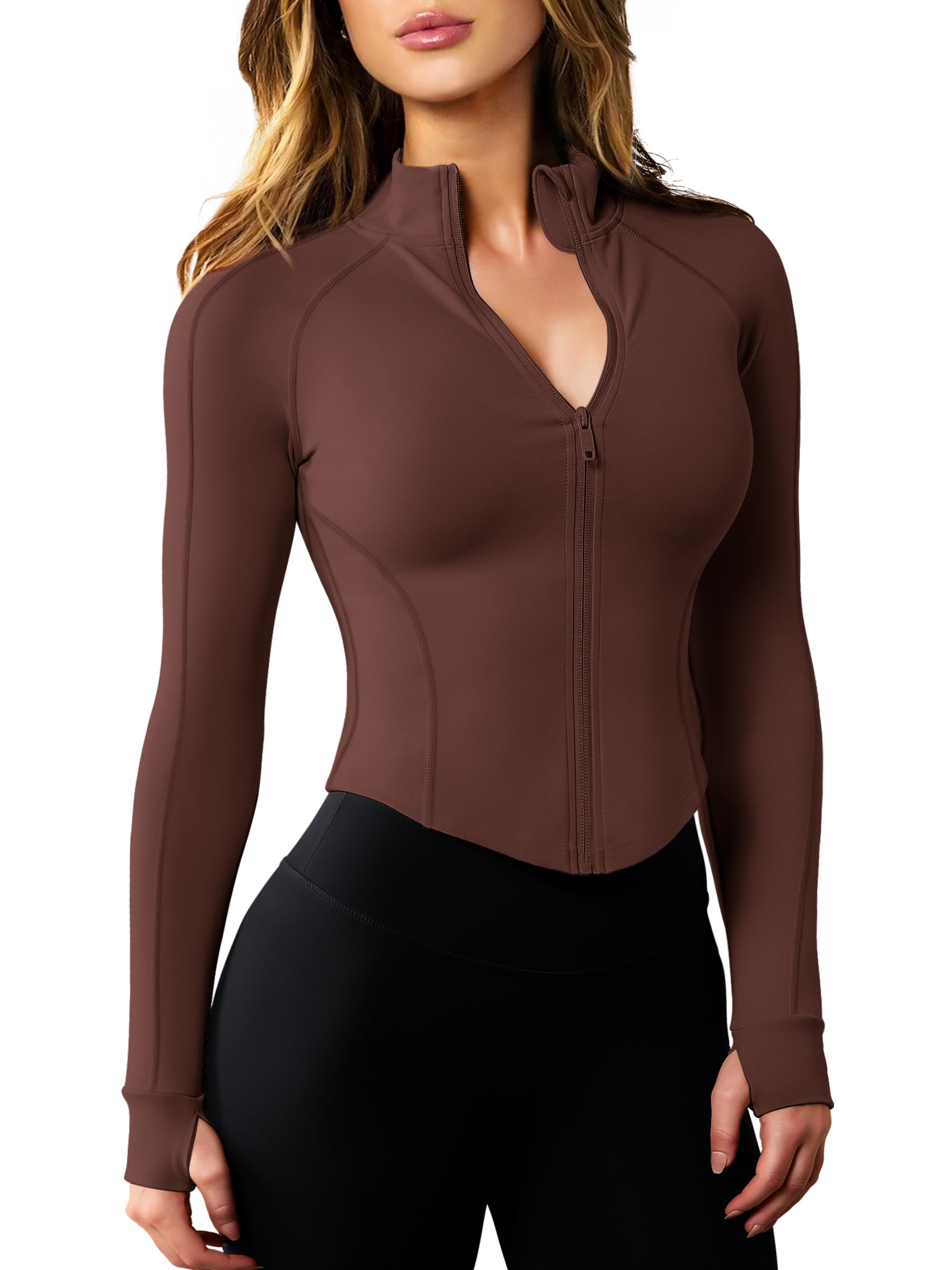 AVGO Women's Workout Jacket Lightweight Zip Up Cropped Yoga Jackets Slim Fit Athletic Tops with Thumb Holes