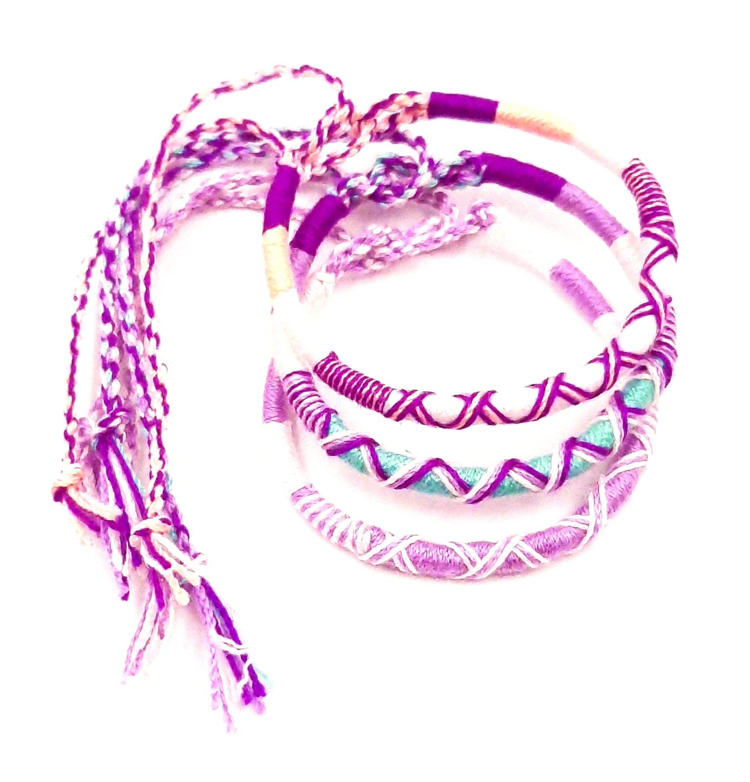 Lot De 3 Bracelets Brésiliens Amitié En Coton Tressé Macramé - Bleu Et Blanc Porte-Bonheur