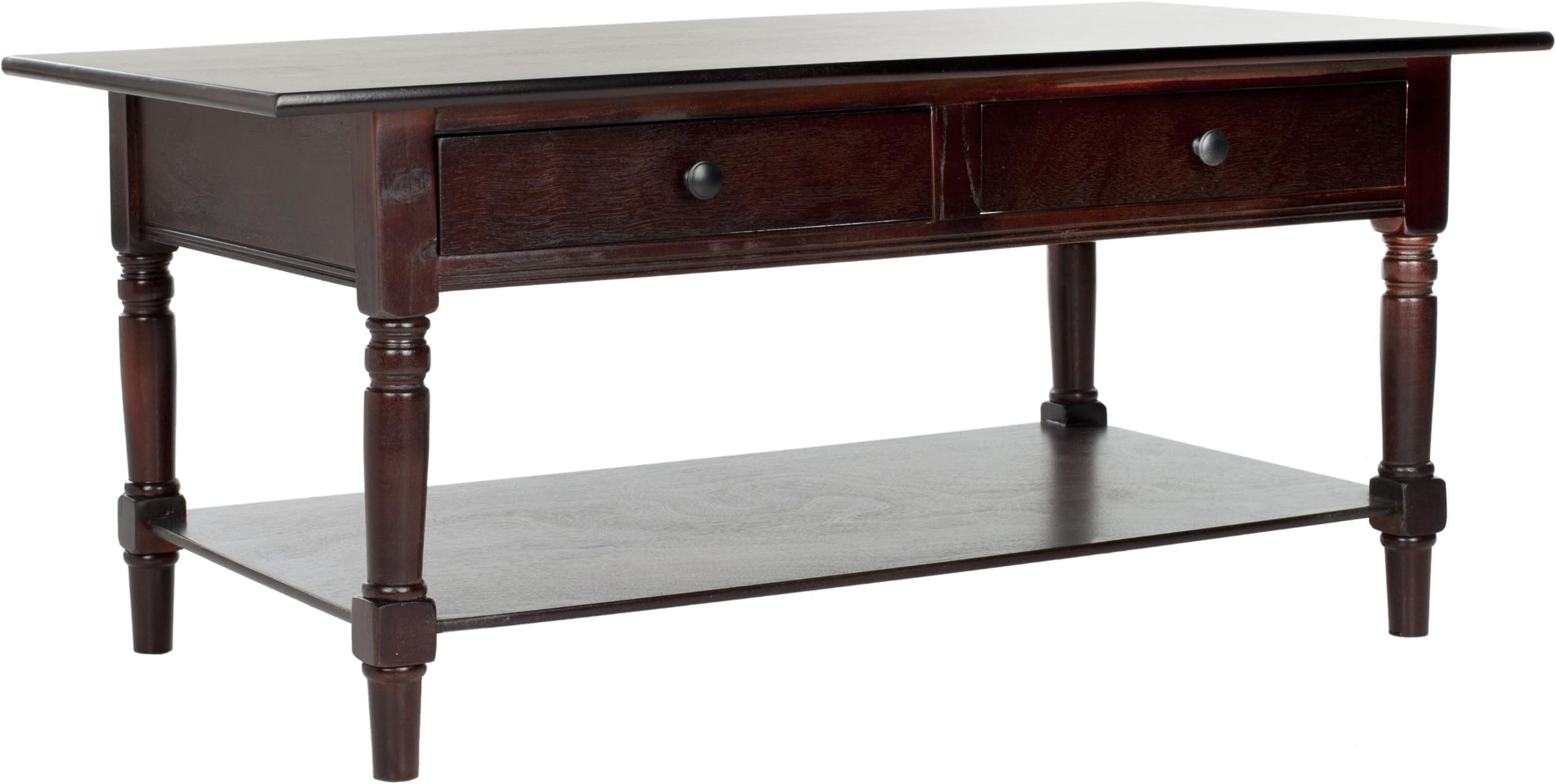 SAFAVIEH Home Collection โ Boris Dark Cherry Coffee Table with Drawers & Shelf, Farmhouse Storage Coffee Table, Carved Detail Design (AMH5706D)