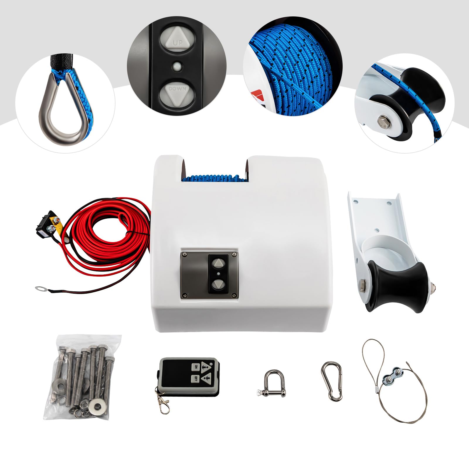 Verricello elettrico da 12 V, per acqua salata, ancora, barca, verricello, 100 m, corda di ancoraggio, 11 kg, per barca da 11 kg, per acqua dolce e salata