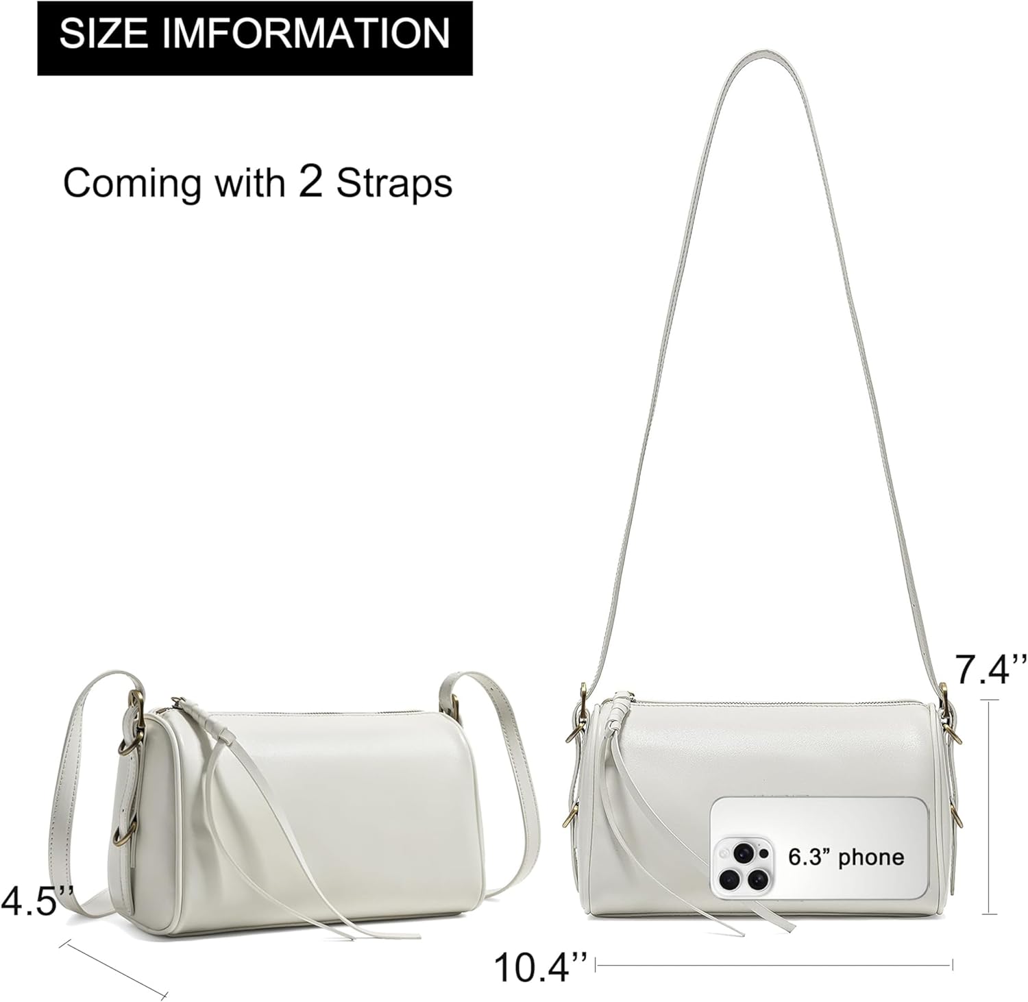 Genuine Leather Crossbody Purse for Women, Trendy Barrel Hobo Bag with Adjustable Strap, Chic Shoulder Handbag for Travel | Full-Grained Leather