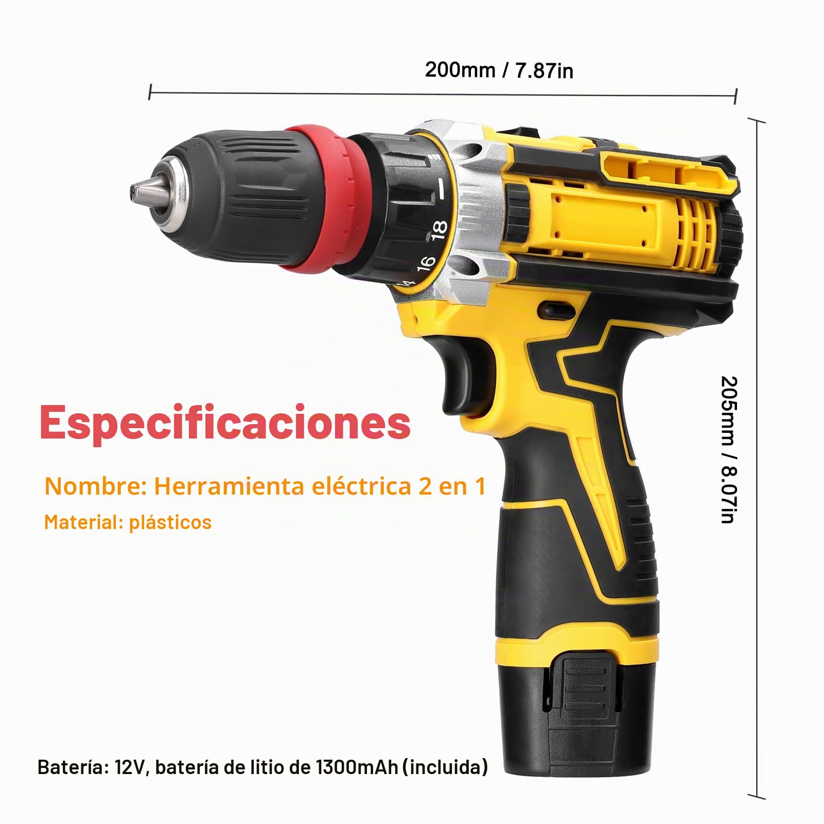 Destornillador Eléctrico, Weytoll 12V Taladro Atornillador de Litio 2 en 1, con Batería de 2 * 1300 mAh para Instalación de Electrodomésticos y Carpintería de Bricolaje, luz de Trabajo LED