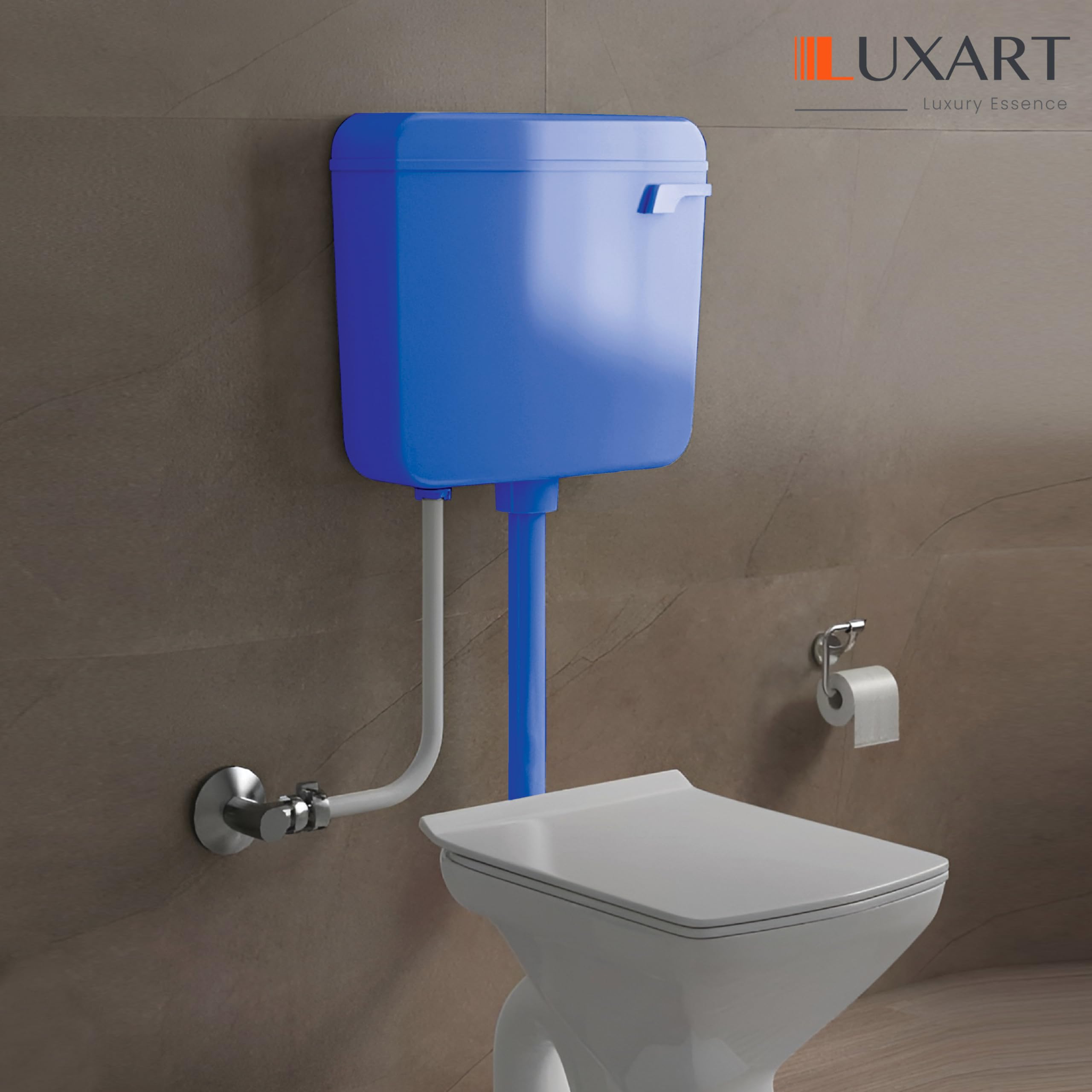 LUXART 8-Liter Side Handle Flush Tank For Toilet| AL-Blue | Slim Wall Mounted Polypropylene Cistern with Side Handle Mechanism | Air Freshener Slot & Complete Kit 3