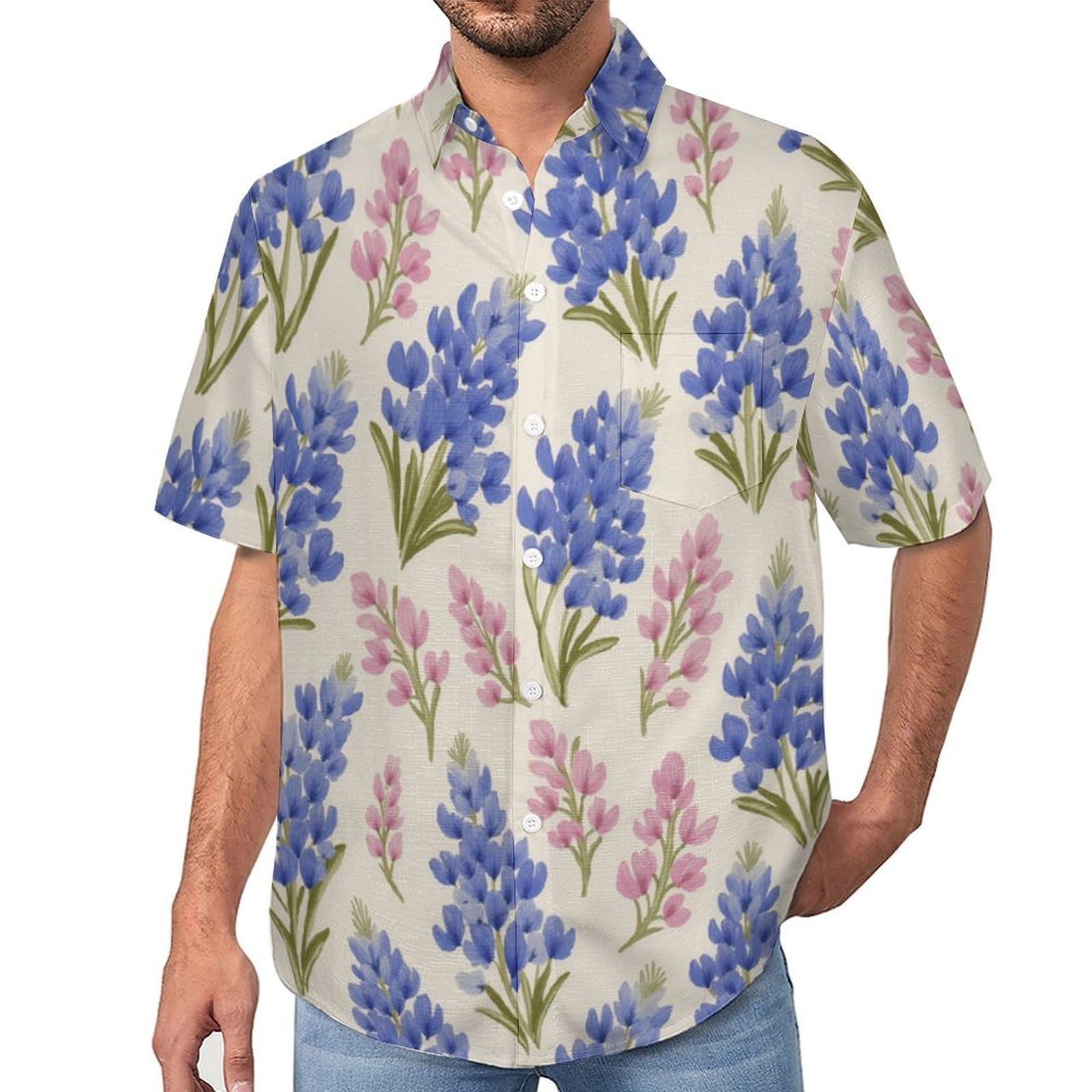 Funky Camicia Hawaiana Uomo, Manica Corta Design Aloha Camicie con Bottoni, Estiva Camicie a Fiore del Cappello Blu Casual Stampa Spiaggia Estate Floreale Dipinto A Mano Camicia