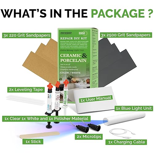 Miniatura 9 de Kit de reparación de porcelana (transparentetransparente y blanco)  Soluciona tus defectos en azulejos, fregaderos, bañeras y más. Adecuado para la