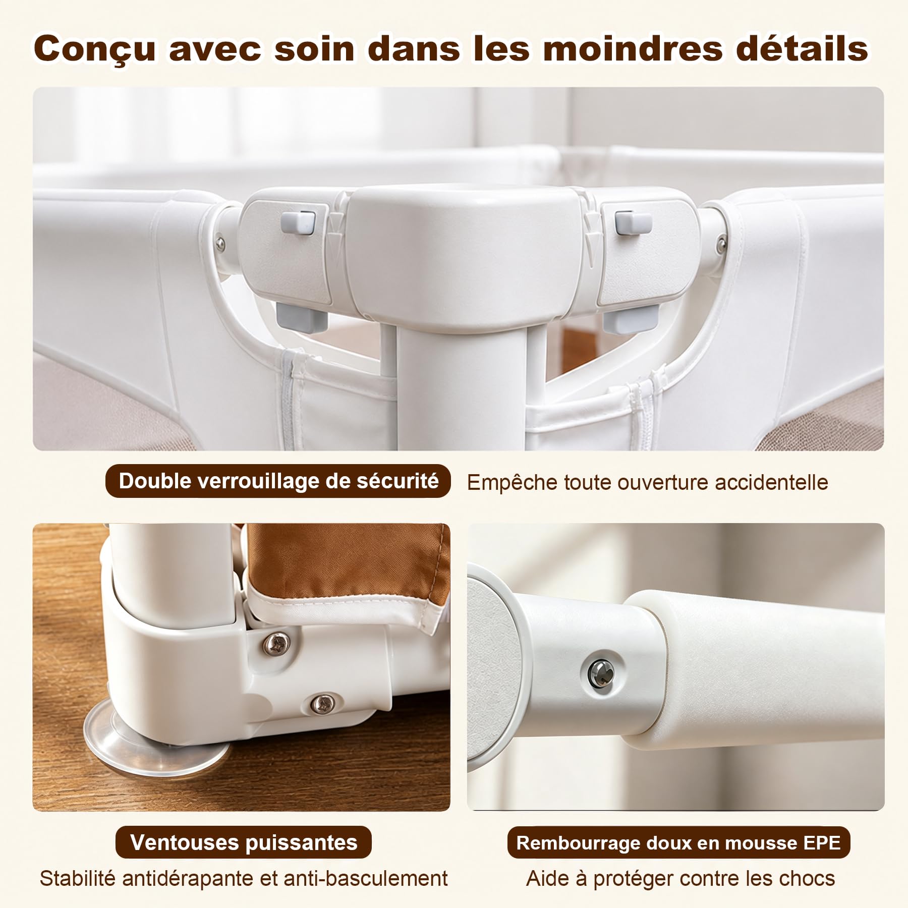Parc Bebe 127x127 cm, Parc pour Bébés et Tout-Petits, Parc Bébé Intérieur avec Coins Renforcés, Double Verrouillage de Sécurité, Filet Respirant, Idéal pour Ramper et Apprendre à Marcher