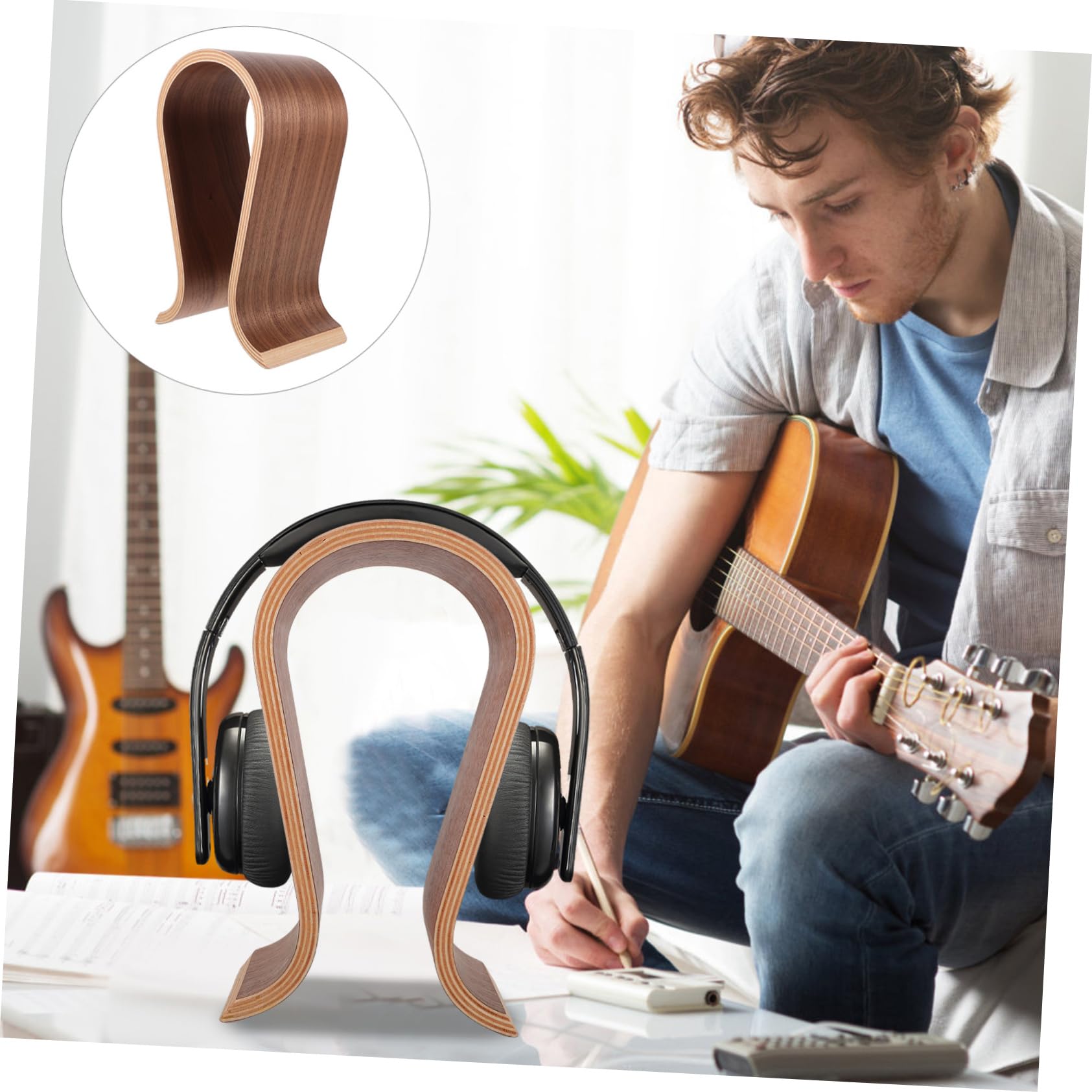 Soporte Marrón u Tipo Madera de Auriculares de Escritorio