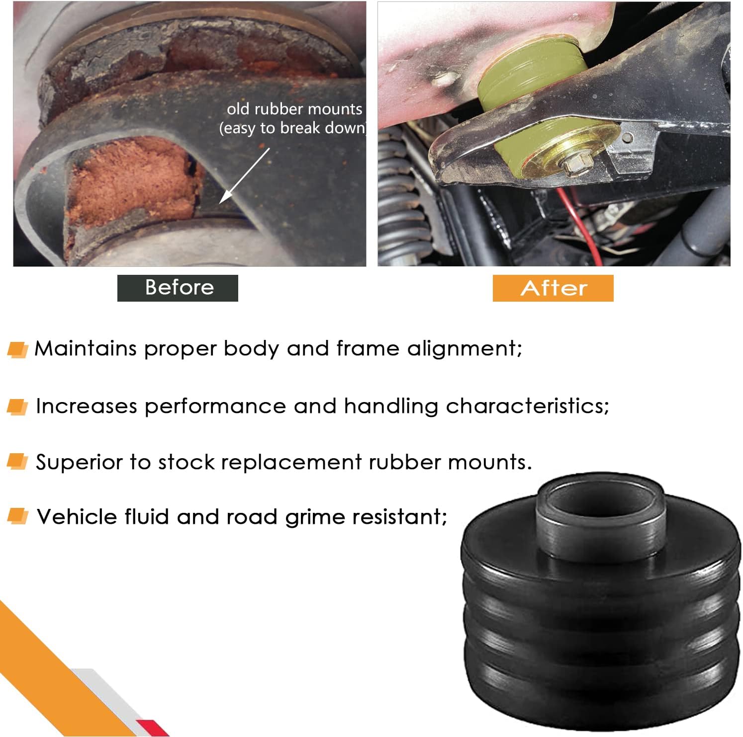 KF04050BK Body Mount Bushing Kit Compatible with Ford F250 F350 Super Duty 1998-2018 2WD 4WD Polyurethane Body Mounts (Black)