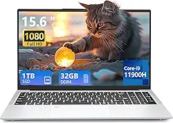 Laptop para jogos Core I9-11900H, laptop de 15,6 polegadas, laptops 32 GB de RAM 1 TB SSD, 180 ângulos abertos FHD 1920 * 1080 tela de desbloqueio de impressão digital teclado retroiluminado