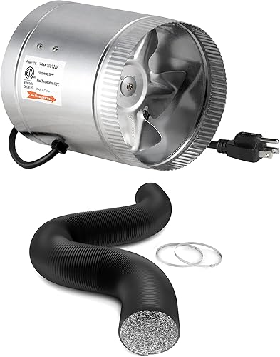 iPower Ventilador de conducto de refuerzo en línea de 6 pulgadas, 240 CFM, conducto de aluminio flexible y de bajo ruido de 25 pies para ventilación