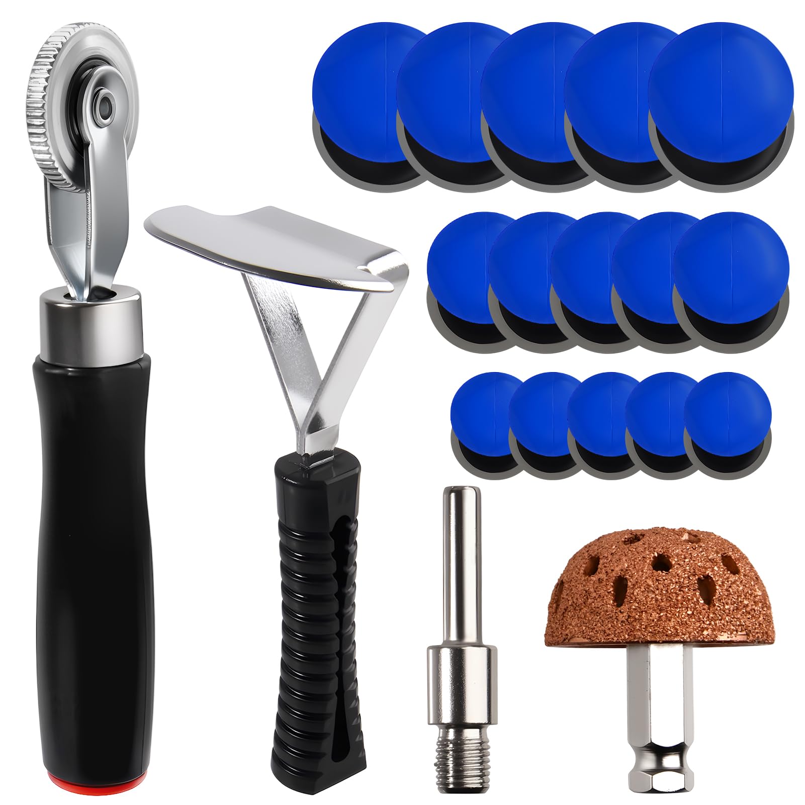 INJOYTEC 34PCS Tire Repair Patch Tools Tungsten Buffing Wheel, Tire Patch Roller with Twist Drill Bits for Vehicle Inner Liner Scraper, Roller for Car Motorcycle Bike Tractors Grinding