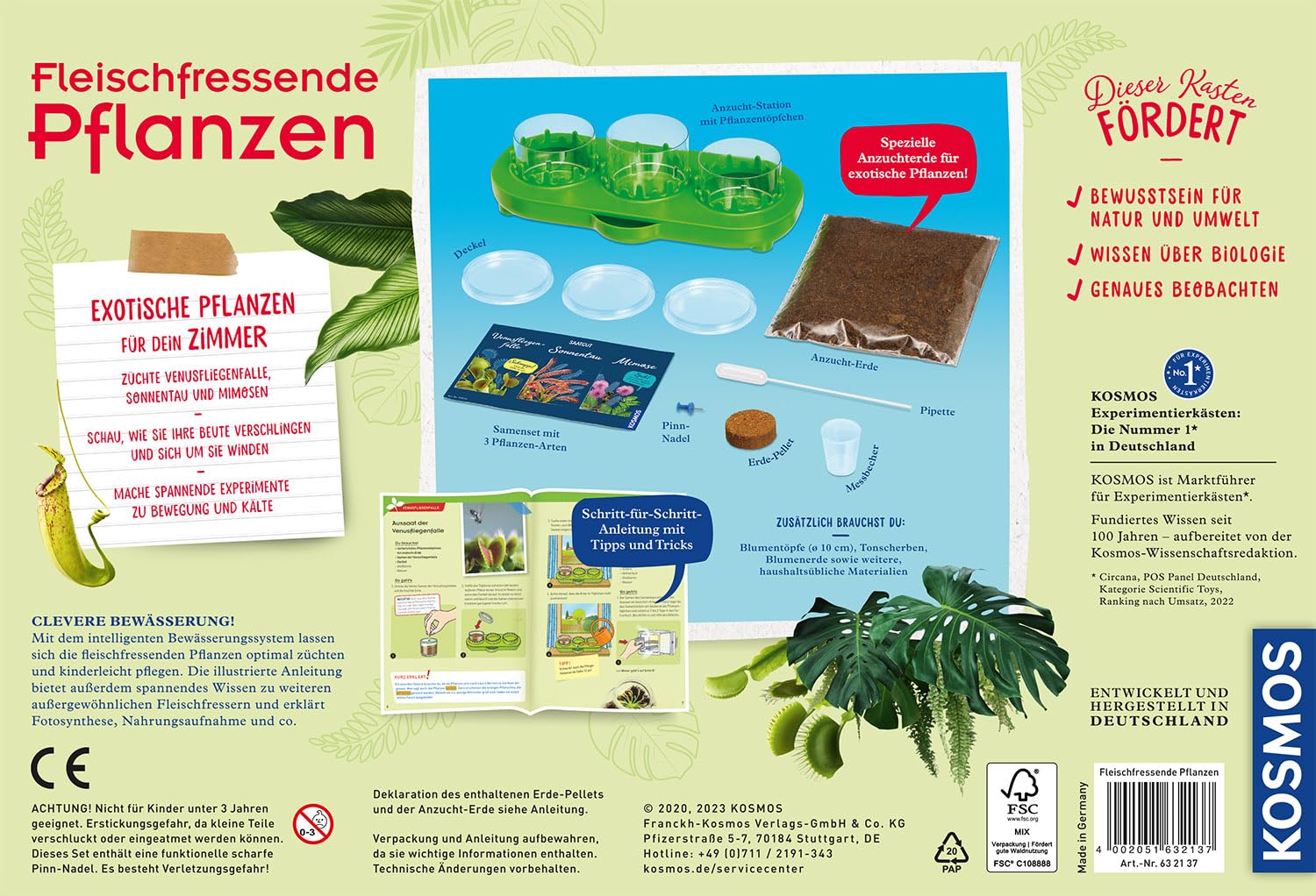 KOSMOS 632137 Fleischfressende Pflanzen, Insektenfresser selbst anpflanzen, Komplett-Set Anzucht-Station, Samen, Erde, Pipette, Experimentierkasten für Kinder ab 8 Jahren zu Garten, Biologie, Natur