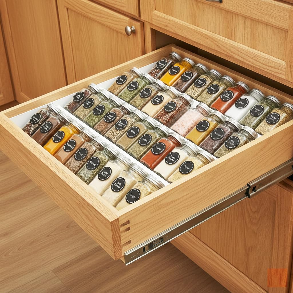 GOENDR Organizador de cajones de especias, estante de metal expandible de 4 niveles para cajón, inserto ajustable para cajones de especias para cajones de 11.4 a 22.8 pulgadas, gran capacidad para