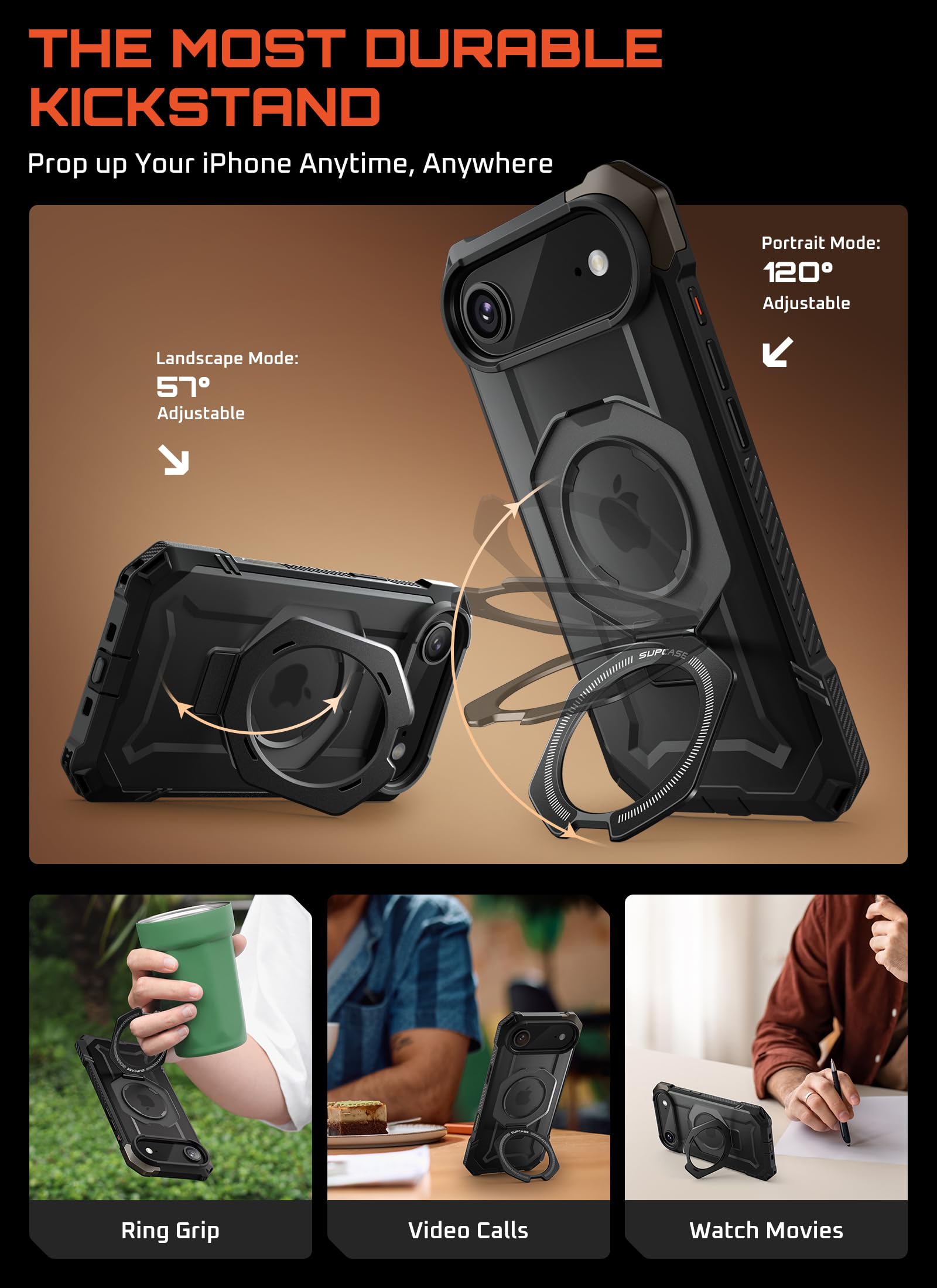 SUPCASE etui na iPhone Air z uchwytem typu ring (Unicorn Beetle Grip), [Kompatybilne z MagSafe] Smukła i wytrzymała osłona Magnetyczne etui Cover na iPhone Air 6,5'' 2025 (czarny)
