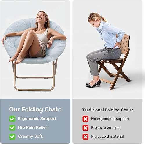 Miniatura 9 de MoNiBloom Silla redonda plegable de piel sintética para dormitorio, sala de estar, jardín, patio, marco de metal plegable, grande, cómoda,