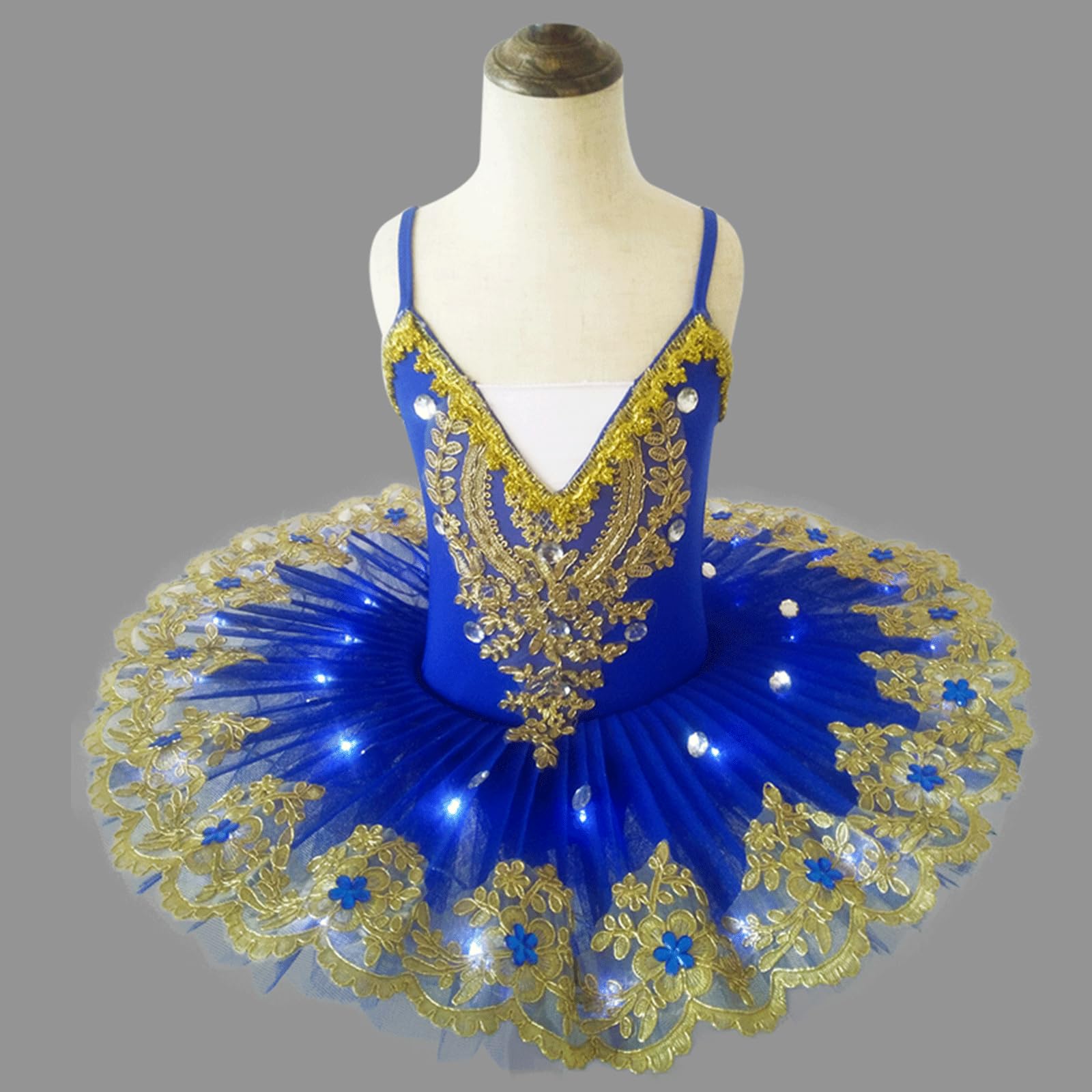 FGRID Vestido de Ballet Profesional para niñas con Lago de Cisne, Leotardo LED, tutú de Bailarina, Camisola Encaje con Lentejuelas, Disfraz de Baile de Cisne con panqueque