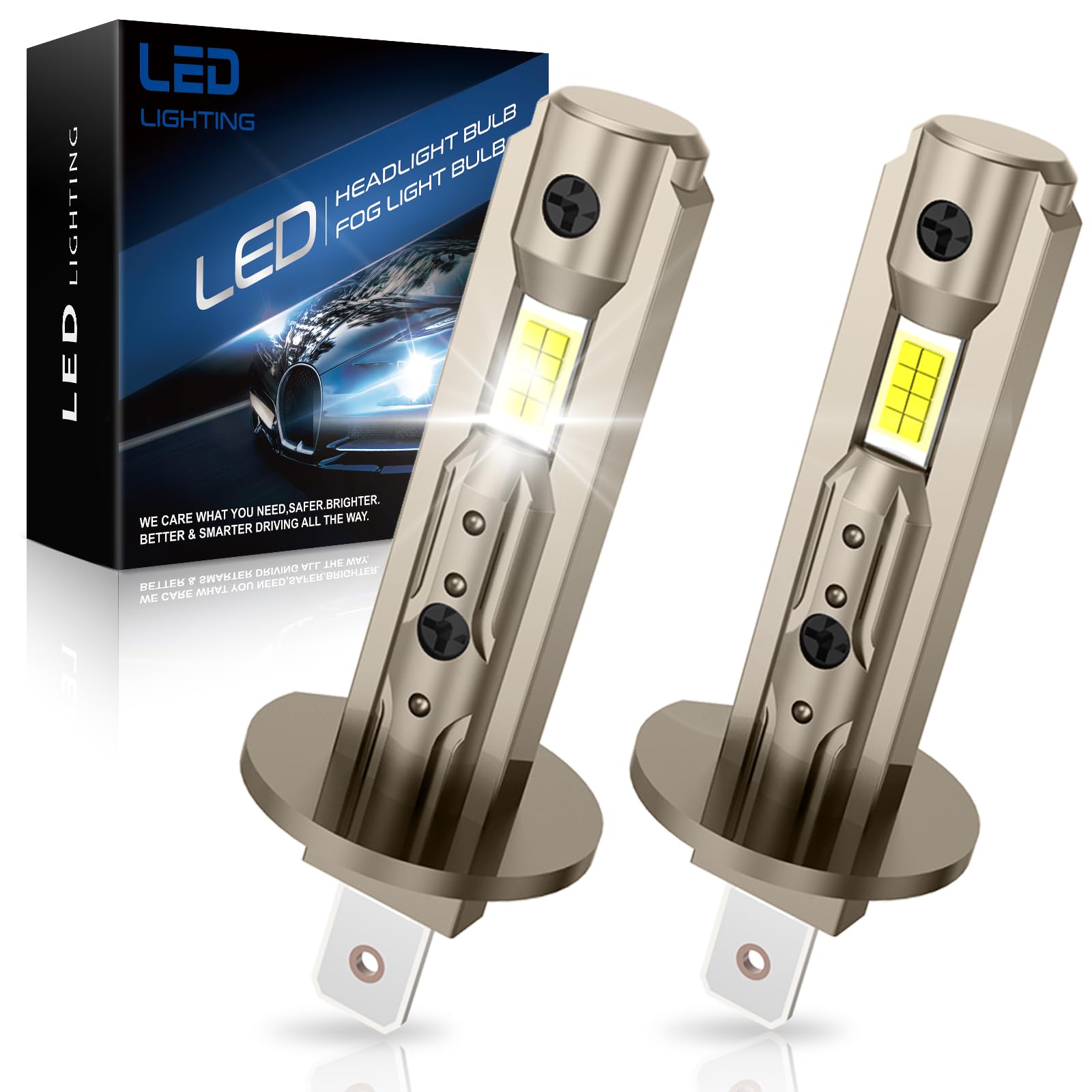 Ampoules H1 LED 60W - 6500K Blanc Froid - 12000LM Pour Phares Voiture/Moto - Pack De 2