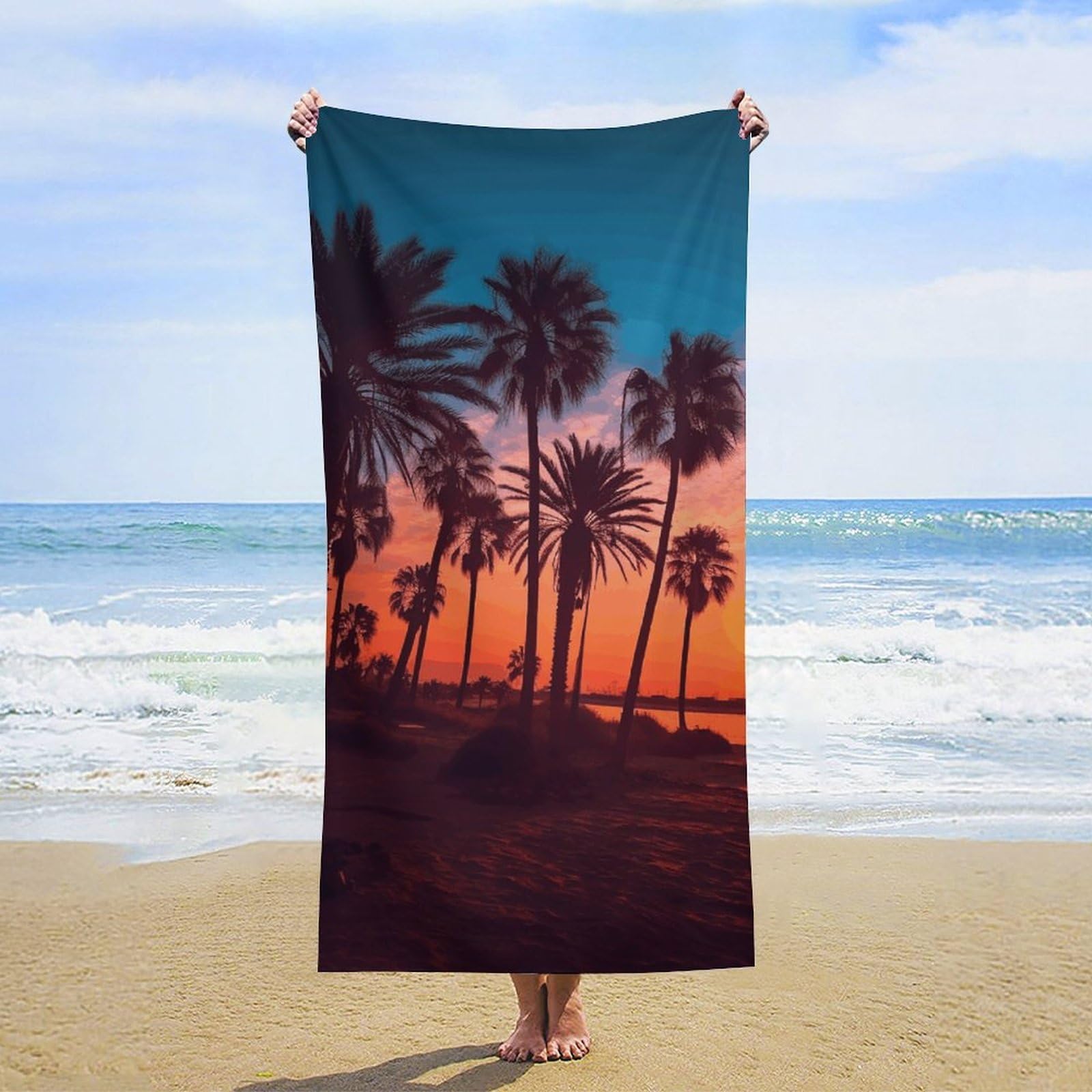 NTVOWPZO Palm Tree Sunset Beach Towel Oversized Microfiber Bath Towels Lightweight Sand Proof Beach Towels Absorbent Pool Towels for Swimming Yoga Bathroom Towel 31.5" X 63"