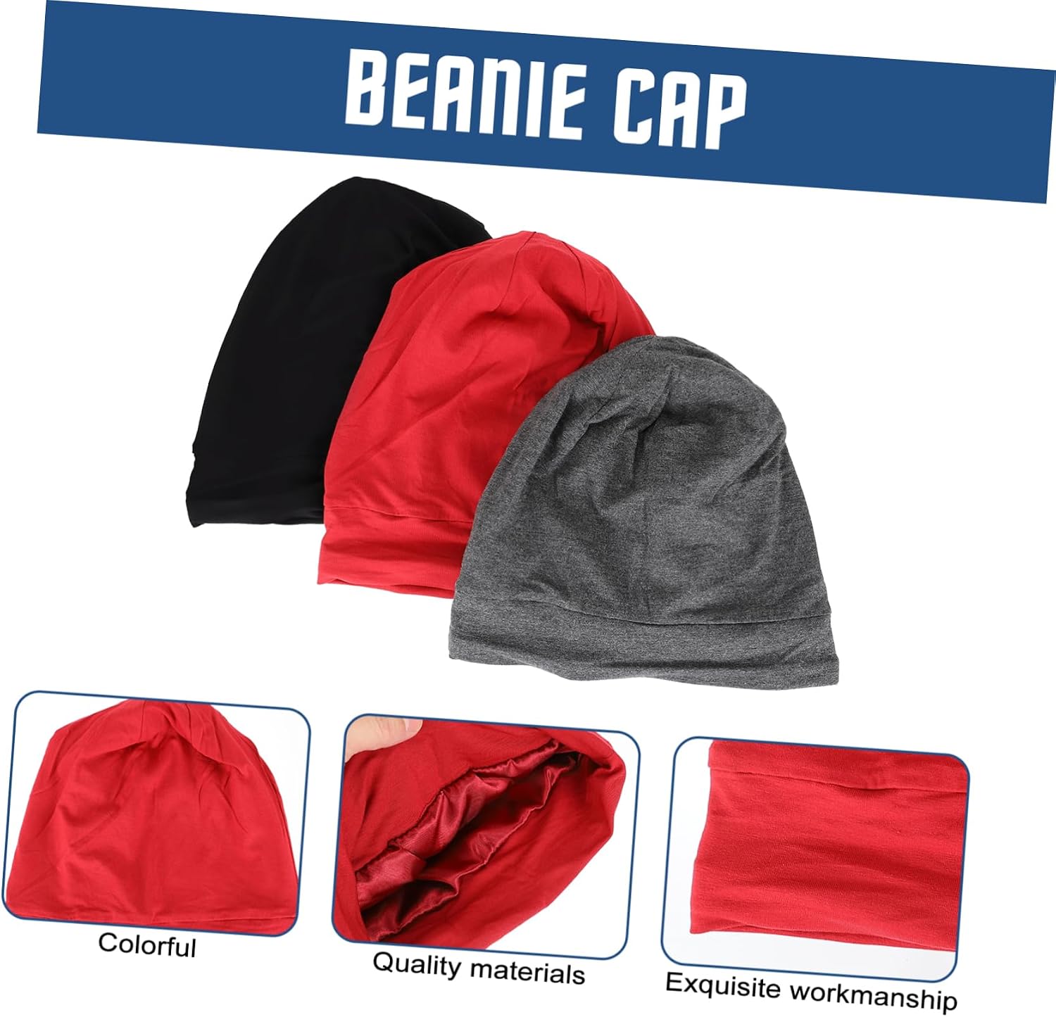 3pcs Satin Sleep Caps Windproof for Hair Simple Sweatbands Deep for Home Use and Comfortable Sleep