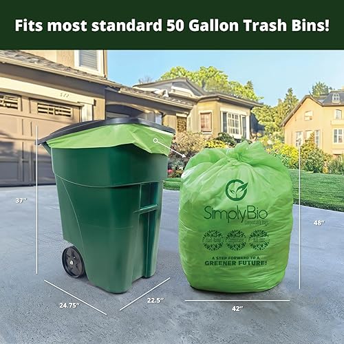 Miniatura 7 de Simply Bio Bolsas de basura compostables de 50-55 galones, parte superior plana, resistentes extragruesas de 1.57 mil, 208.2 litros, 12 bolsas, uso