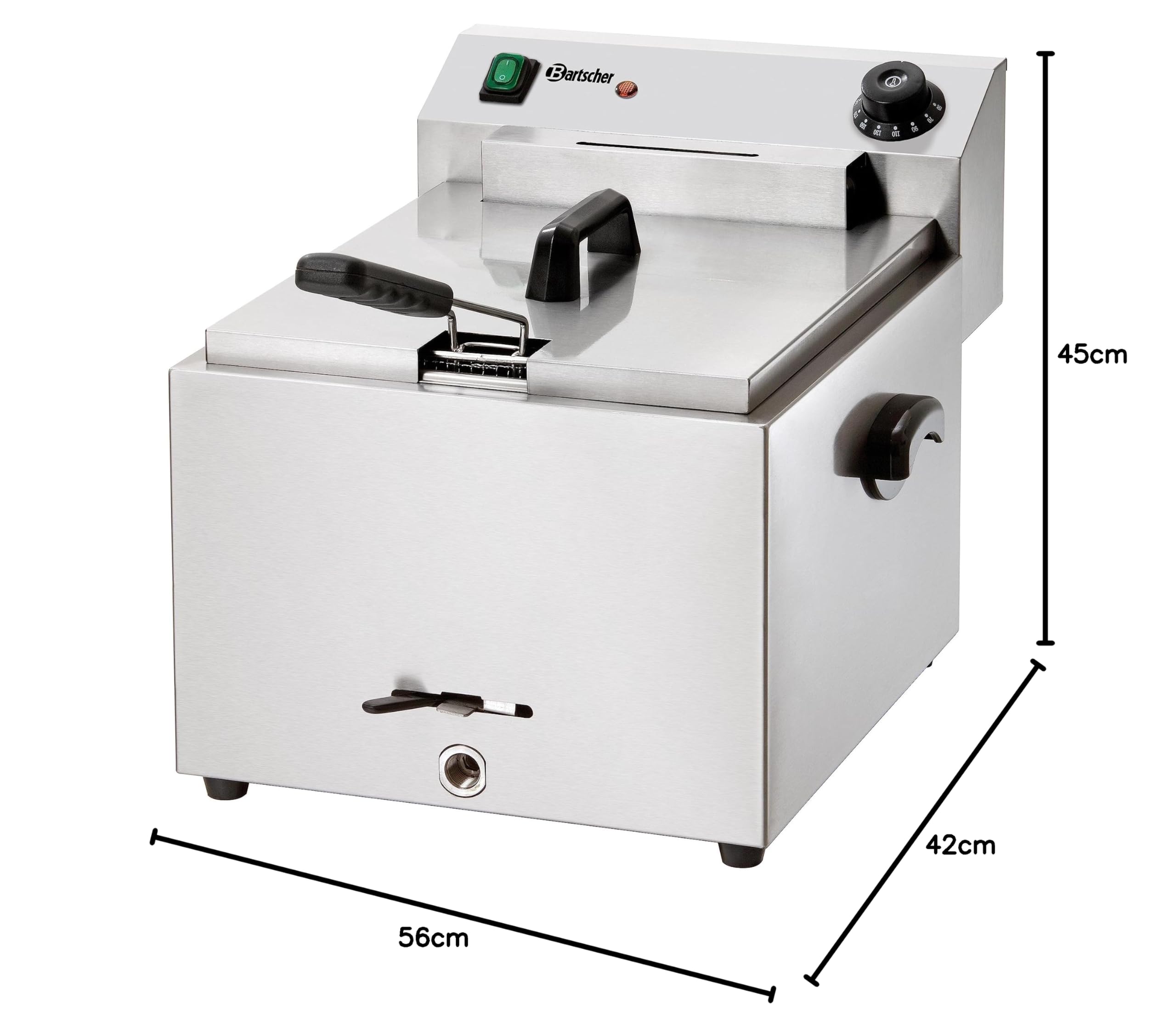 Bartscher Fritteuse IMBISS PRO – Elektro Tischgerät 11 l Becken aus Chromnickelstahl, mit Ablasshahn, herausnehmbarem Heizelement und Deckel