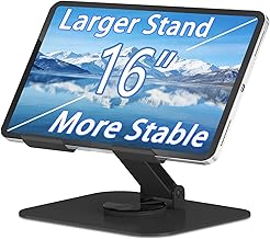 Metal Tablet Stand, Adjustable 360° Rotation Tablet Holder Compatible with 4-16" Tablet Such as iPad Pro Air, iPad mini, Tab S10 Ultra, Black